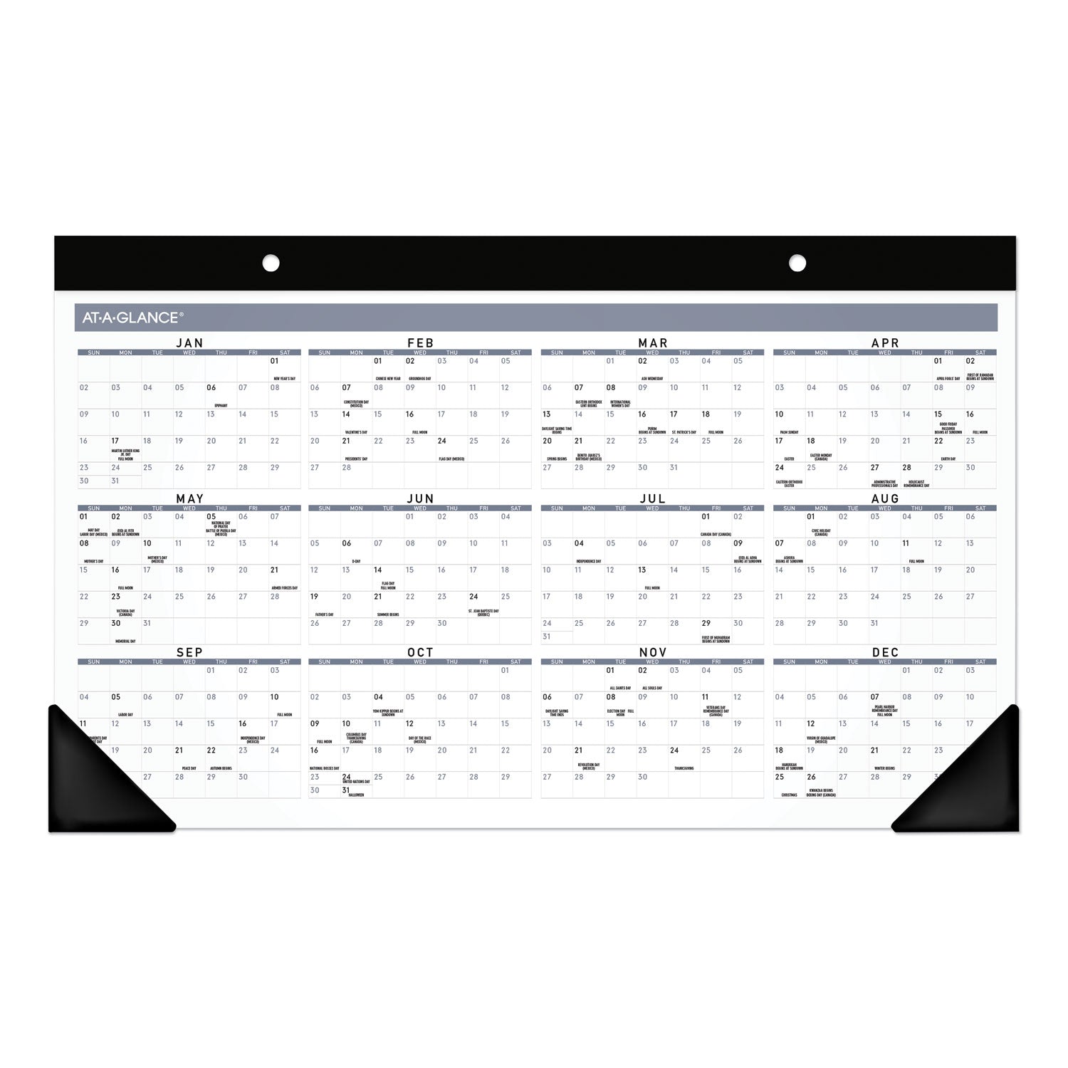 AT-A-GLANCE® Contemporary Monthly Desk Pad, 18 x 11, White Sheets, Black Binding/Corners,12-Month (Jan to Dec): 2025