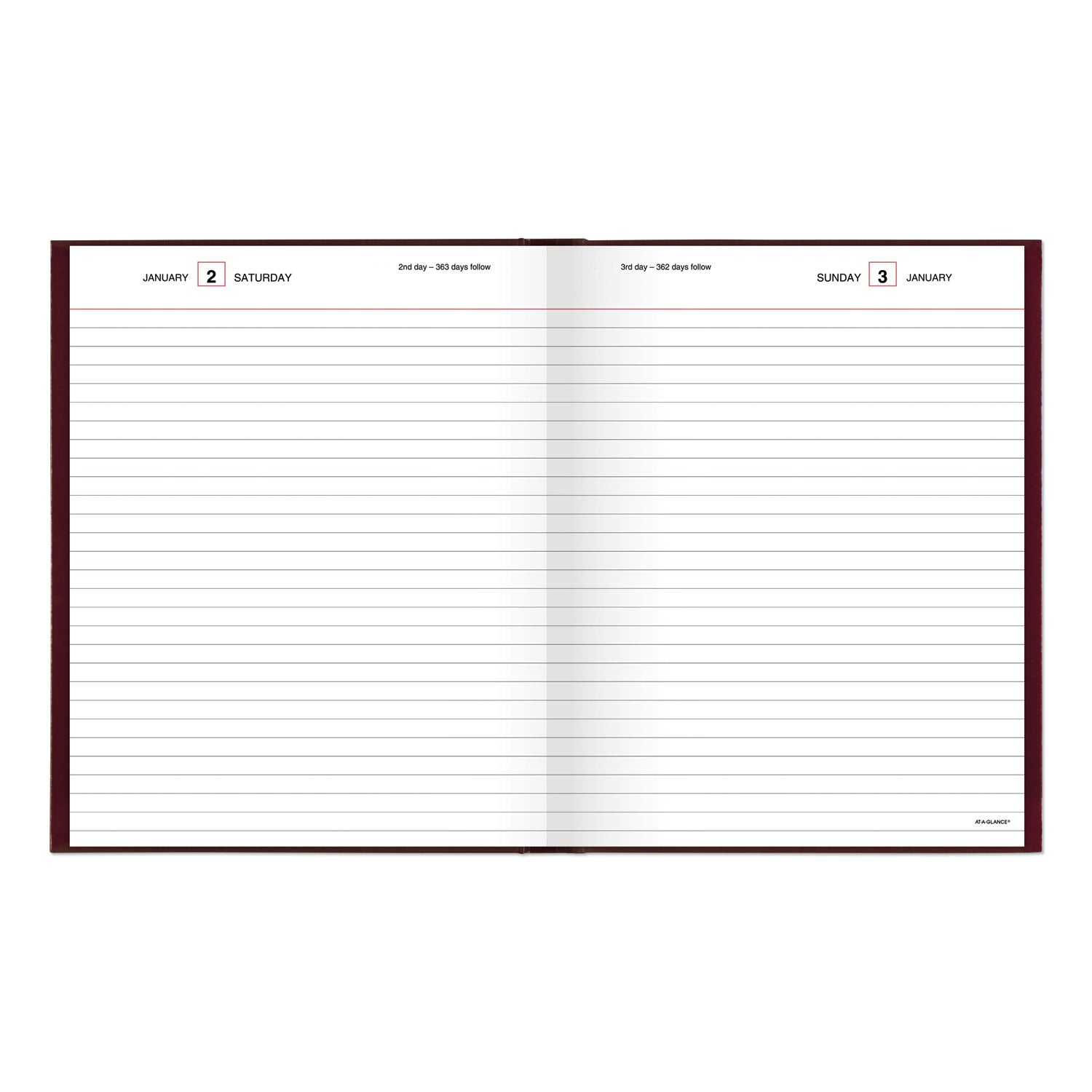 AT-A-GLANCE® Standard Diary Daily Diary, 2025 Edition, Medium/College Rule, Red Cover, (200) 9.5 x 7.5 Sheets