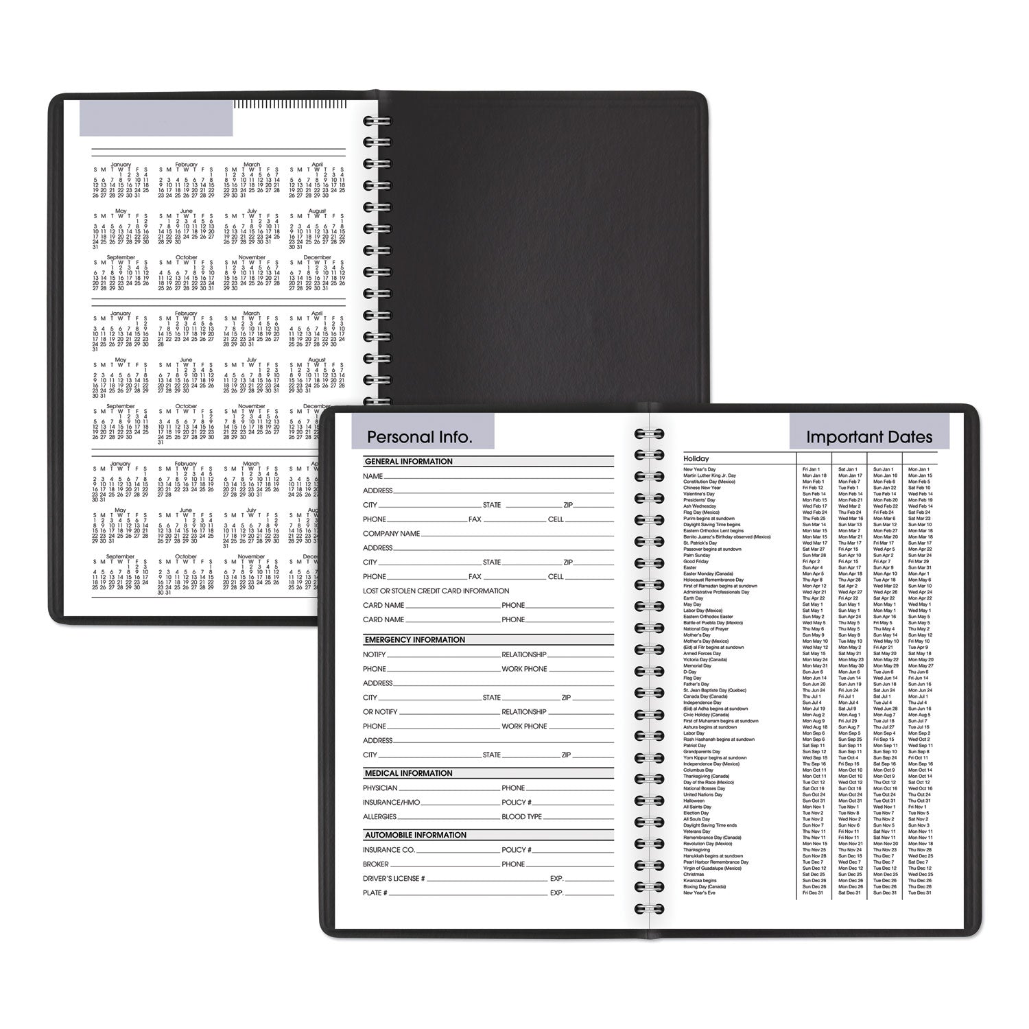 AT-A-GLANCE® DayMinder Block Format Weekly Appointment Book, 8.5 x 5.5, Black Cover, 12-Month (Jan to Dec): 2025