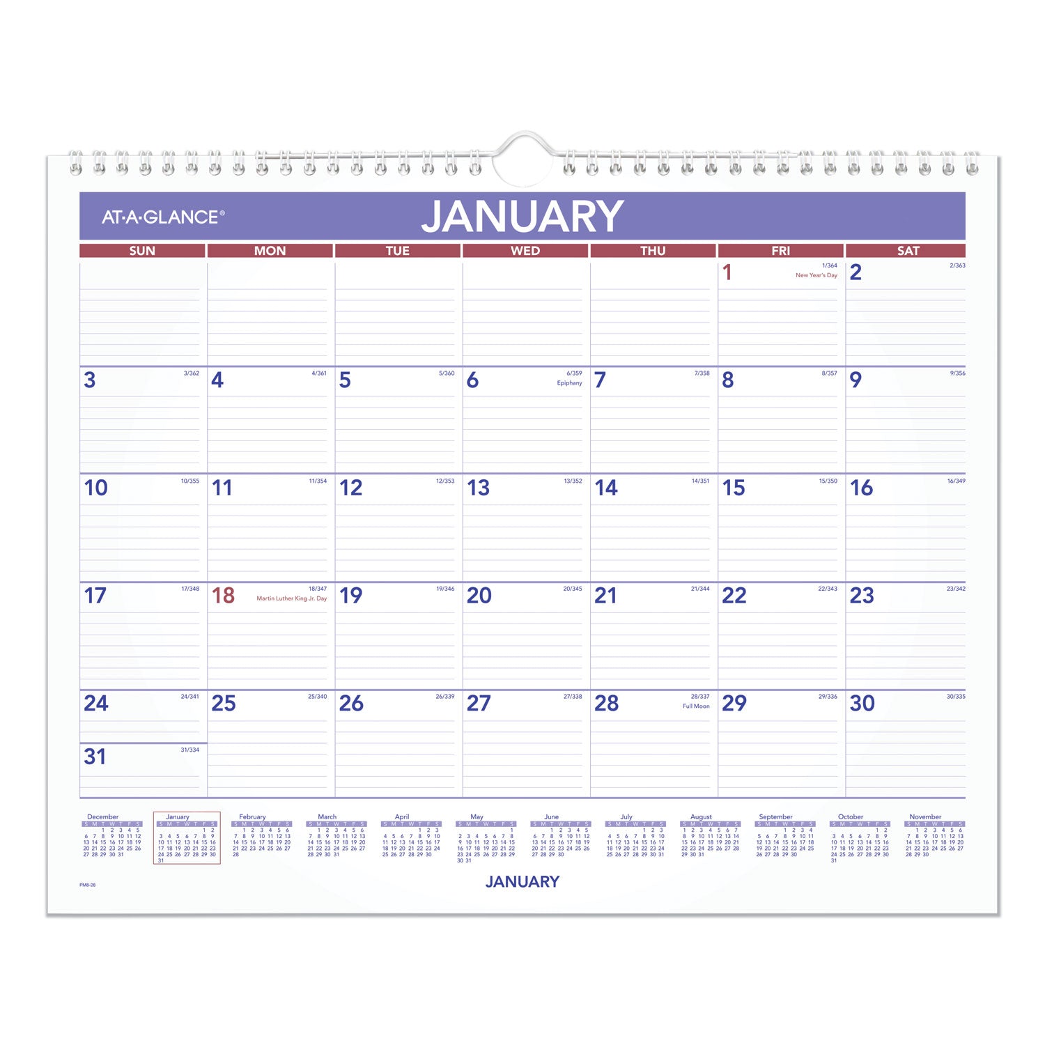 Monthly Wall Calendar, 15 x 12, White/Red/Blue Sheets, 12-Month (Jan to Dec): 2025