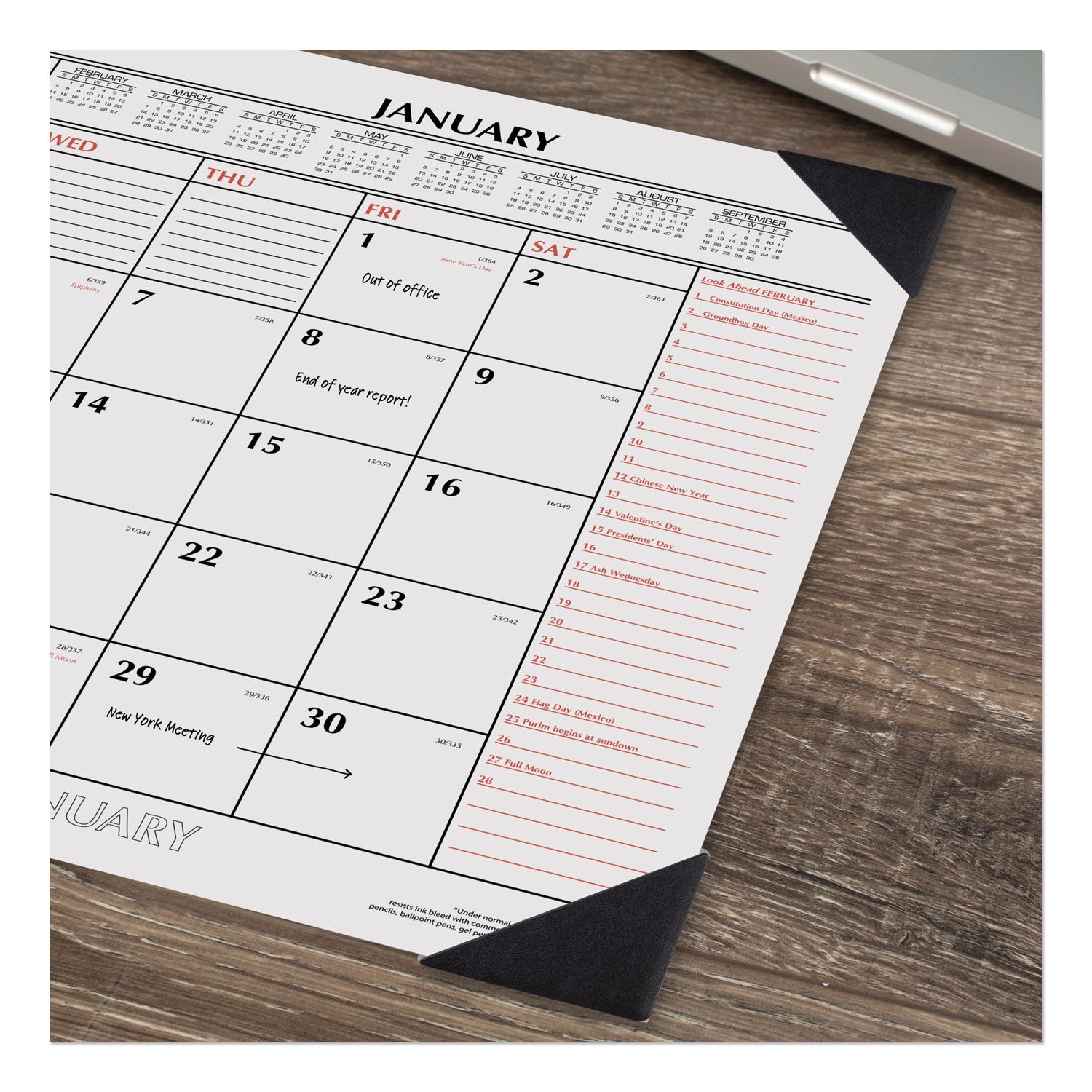AT-A-GLANCE® Two-Color Monthly Desk Pad Calendar, 22 x 17, White Sheets, Black Corners, 12-Month (Jan to Dec): 2025