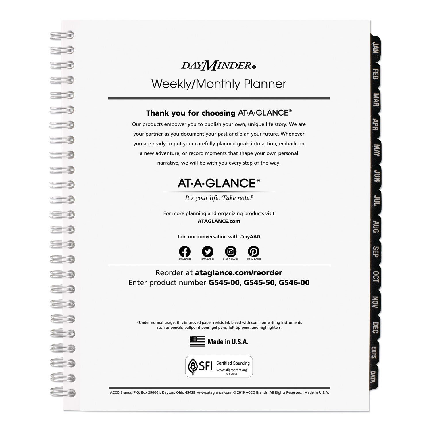 AT-A-GLANCE® DayMinder Executive Weekly/Monthly Refill, 8.75 x 7, White Sheets, 12-Month (Jan to Dec): 2025