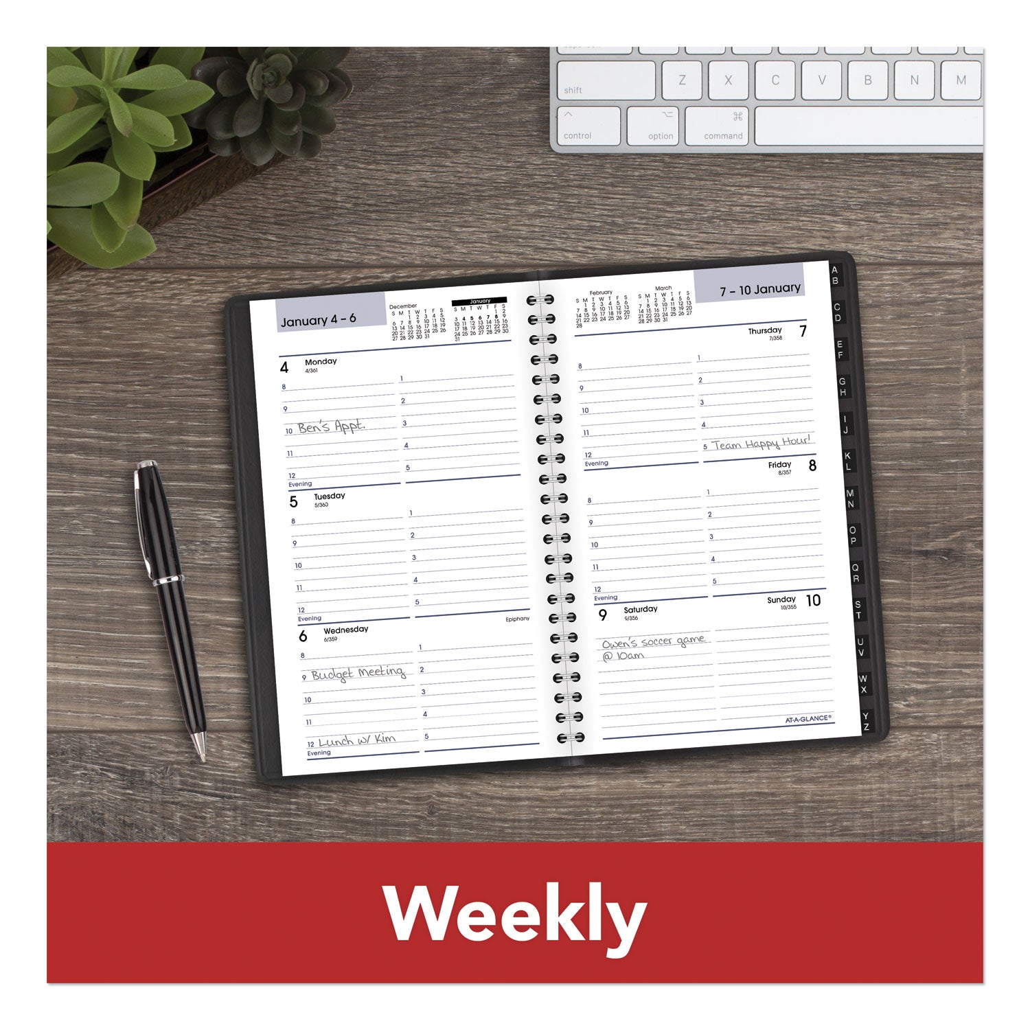 AT-A-GLANCE® DayMinder Block Format Weekly Appointment Book, Tabbed Telephone/Add Section, 8.5 x 5.5, Black, 12-Month (Jan to Dec): 2025