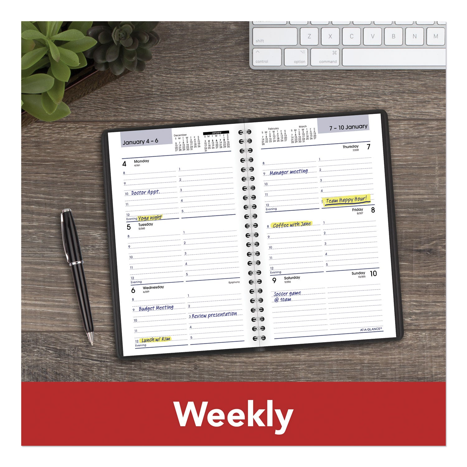 AT-A-GLANCE® DayMinder Block Format Weekly Appointment Book, 8.5 x 5.5, Black Cover, 12-Month (Jan to Dec): 2025