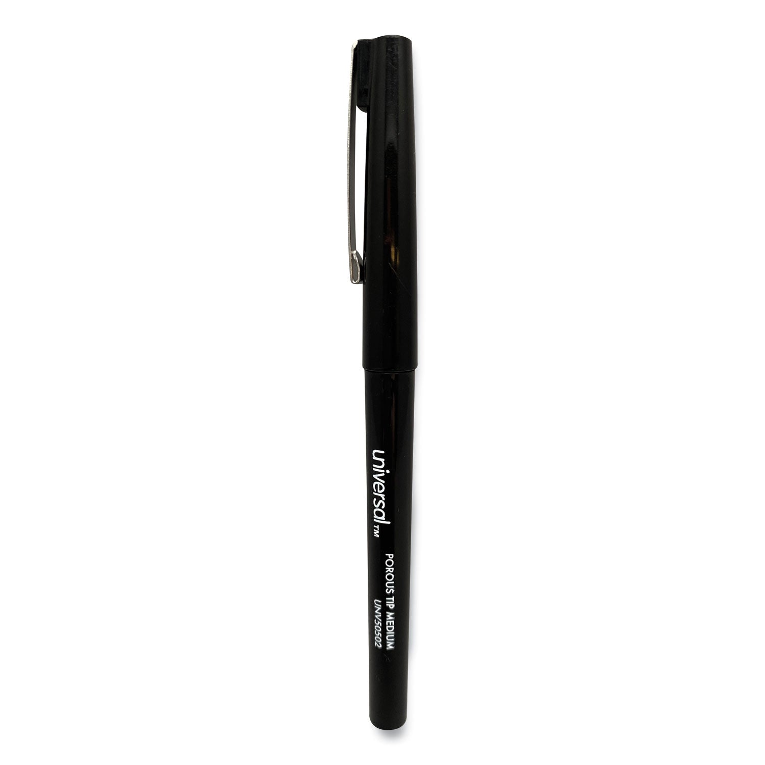 Universal™ Porous Point Pen, Stick, Medium 0.7 Mm, Black Ink, Black Barrel, Dozen
