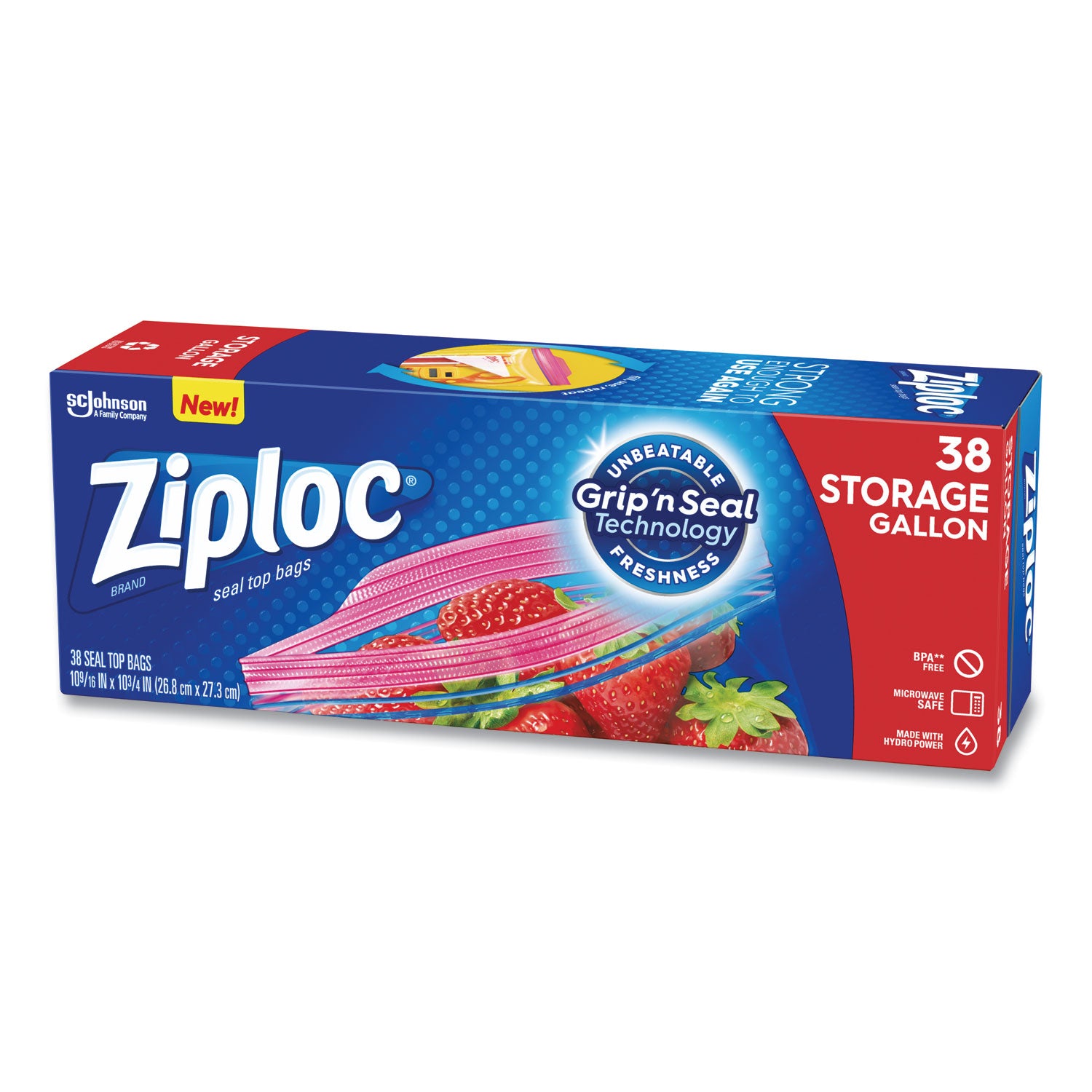 Ziploc® Double Zipper Storage Bags, Triple System Seal, Gallon, 10.56" x 10.75", Clear, 38 Bags/Box, 9 Boxes/Carton