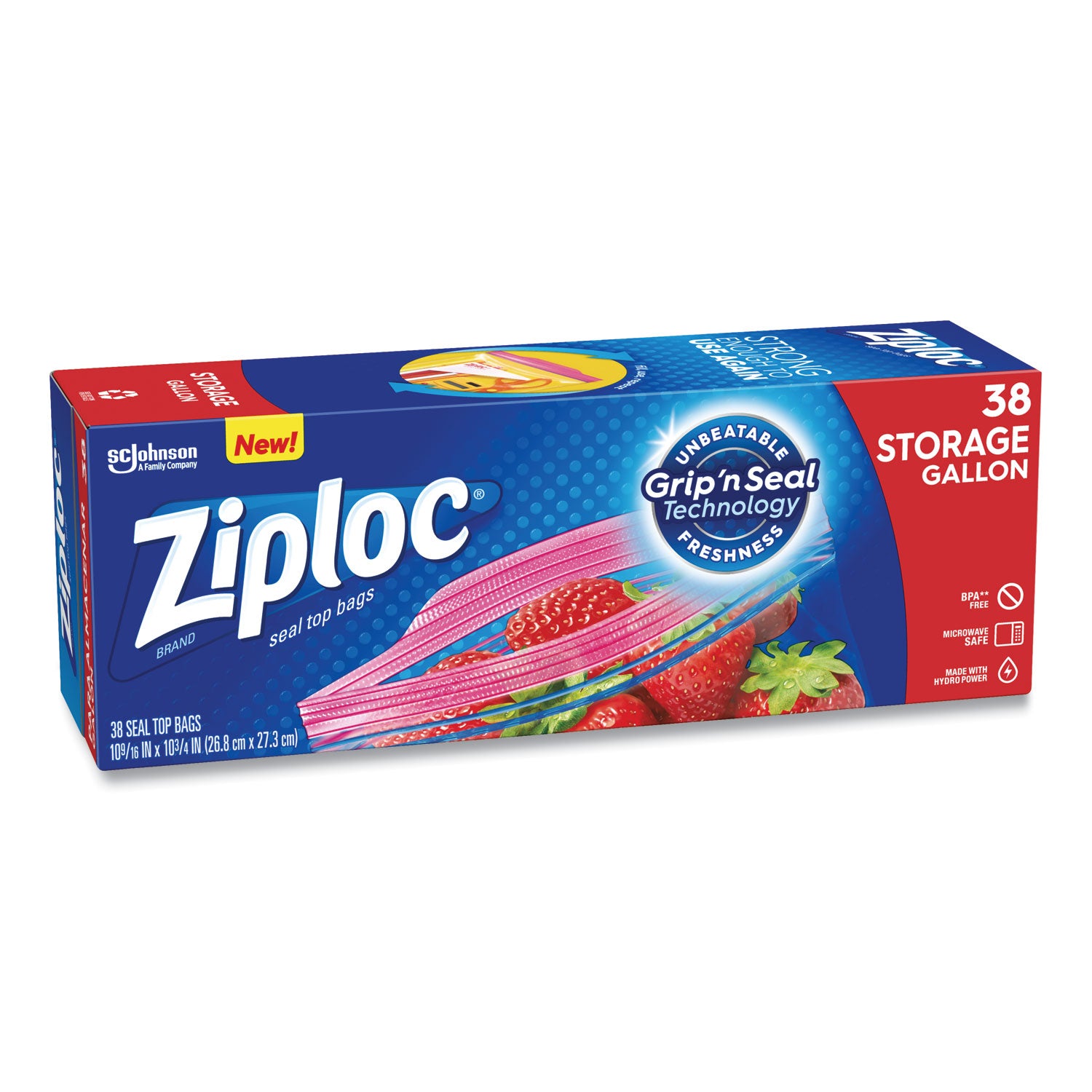 Ziploc® Double Zipper Storage Bags, Triple System Seal, Gallon, 10.56" x 10.75", Clear, 38/Box