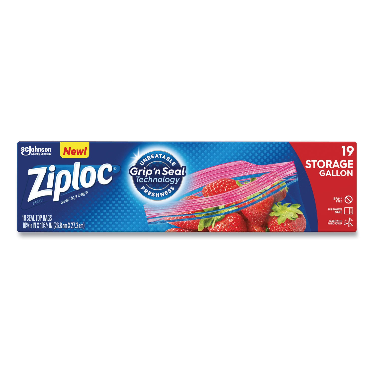 Ziploc® Double Zipper Storage Bags, Triple System Seal, Gallon, 9.6" x 12.1", Clear, 19 Bags/Box, 12 Boxes/Carton