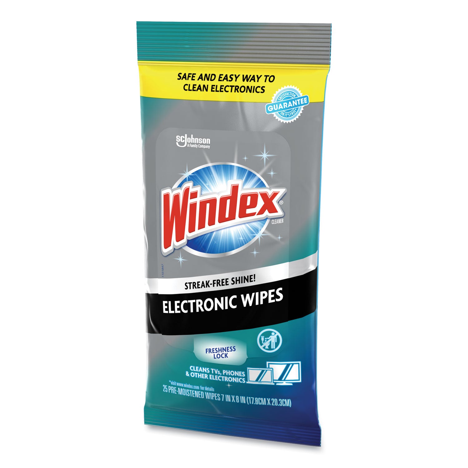Windex® Electronics Cleaner, 1-Ply, 7 x 10, Neutral Scent, White, 25/Pack, 12 Packs/Carton