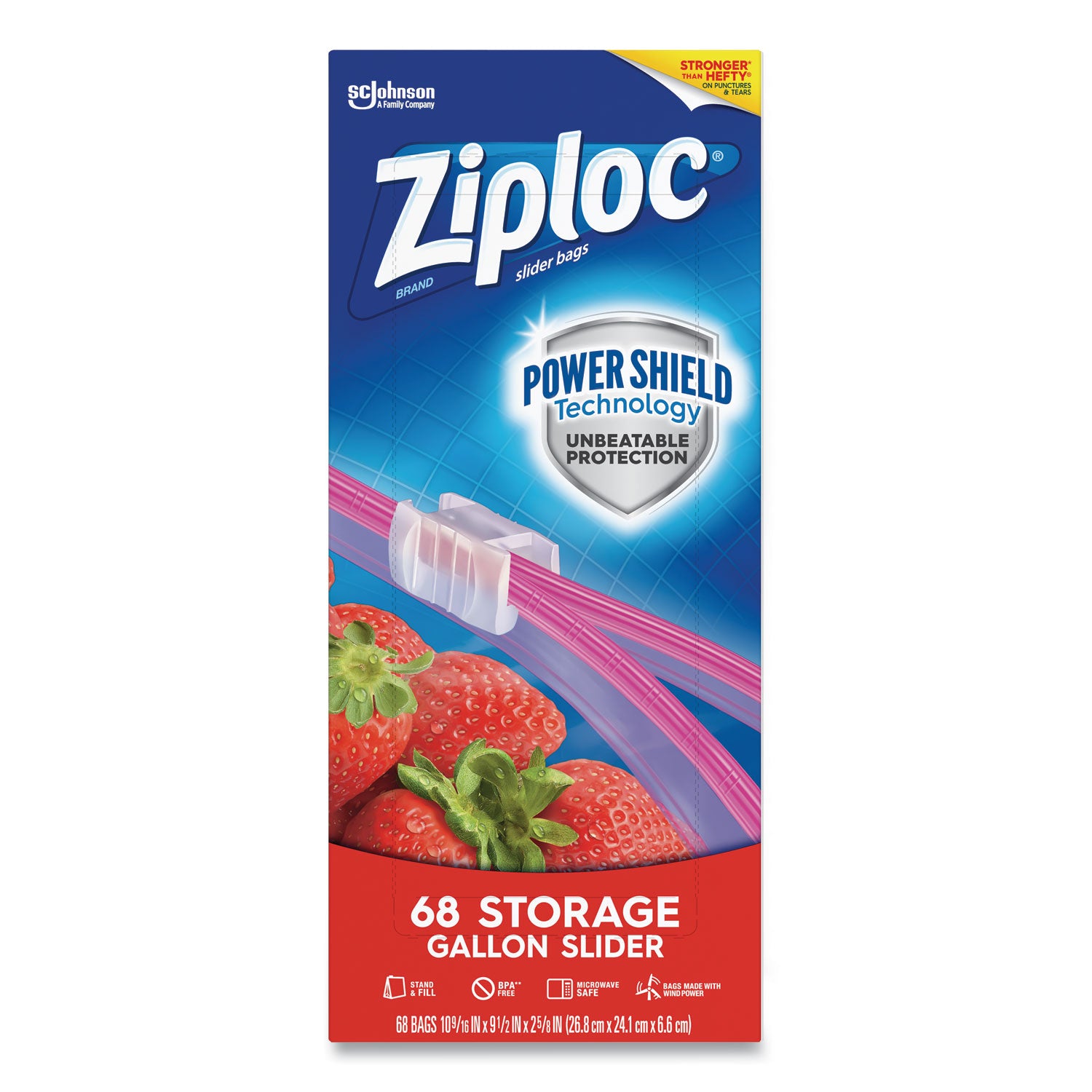 Ziploc® Slider Storage Bags, Gallon, 9.5" x 2.63" x 10.56", Clear, 9/Carton