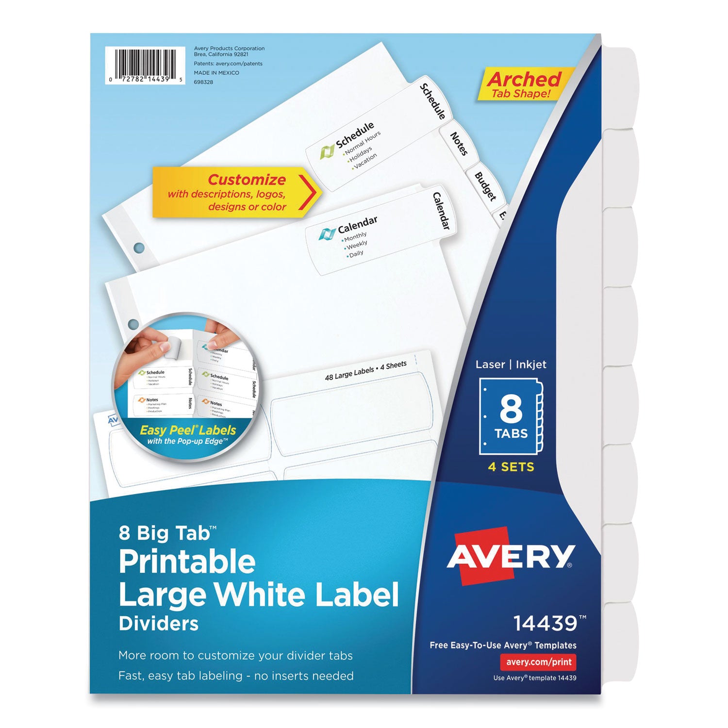 Avery® Big Tab Printable Large White Label Tab Dividers, 8-Tab, 11 x 8.5, White, 4 Sets