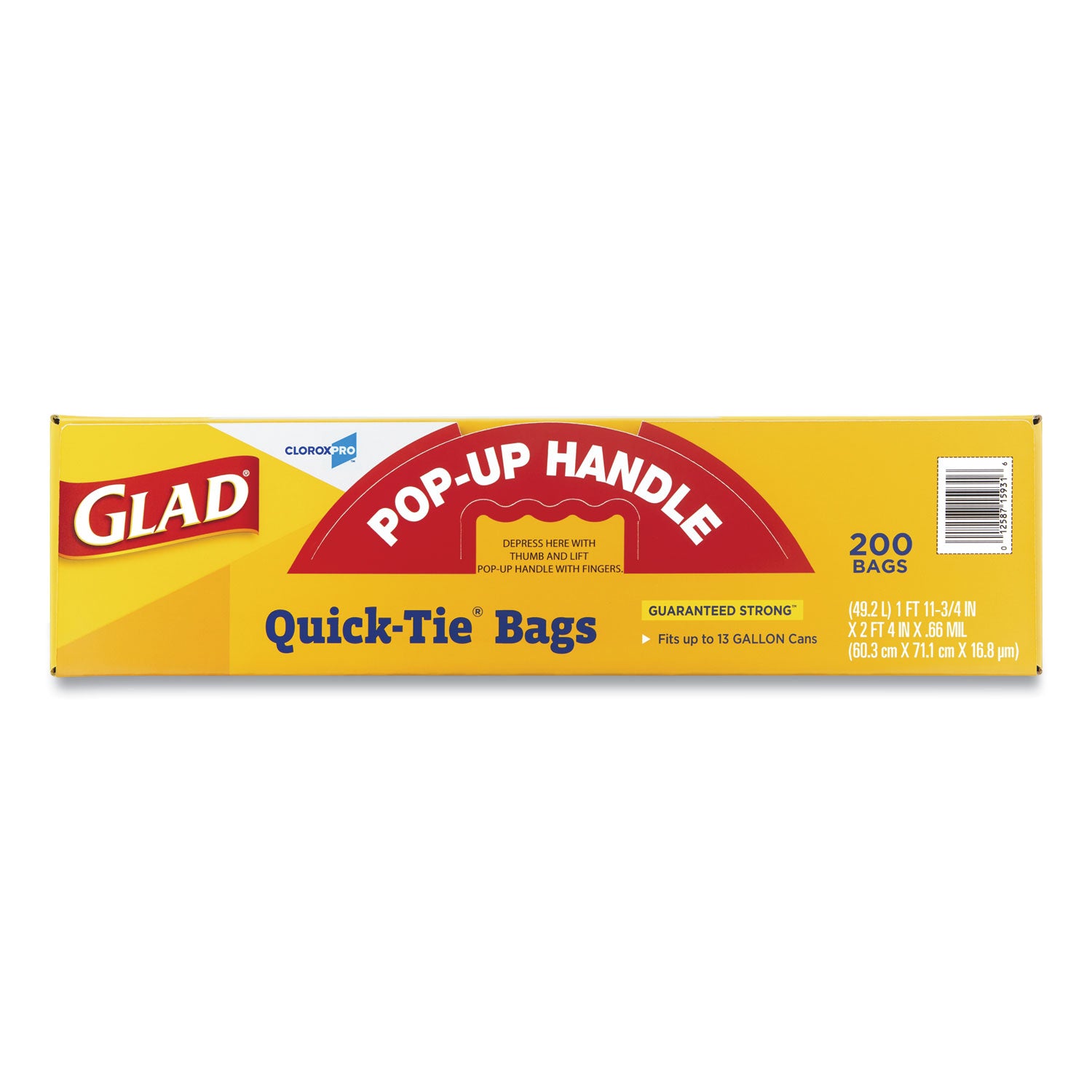 Glad® Tall Kitchen Quick-Tie Bags, Tie-Flap, 13 gal, 23.75" x 28", White, 200/Box