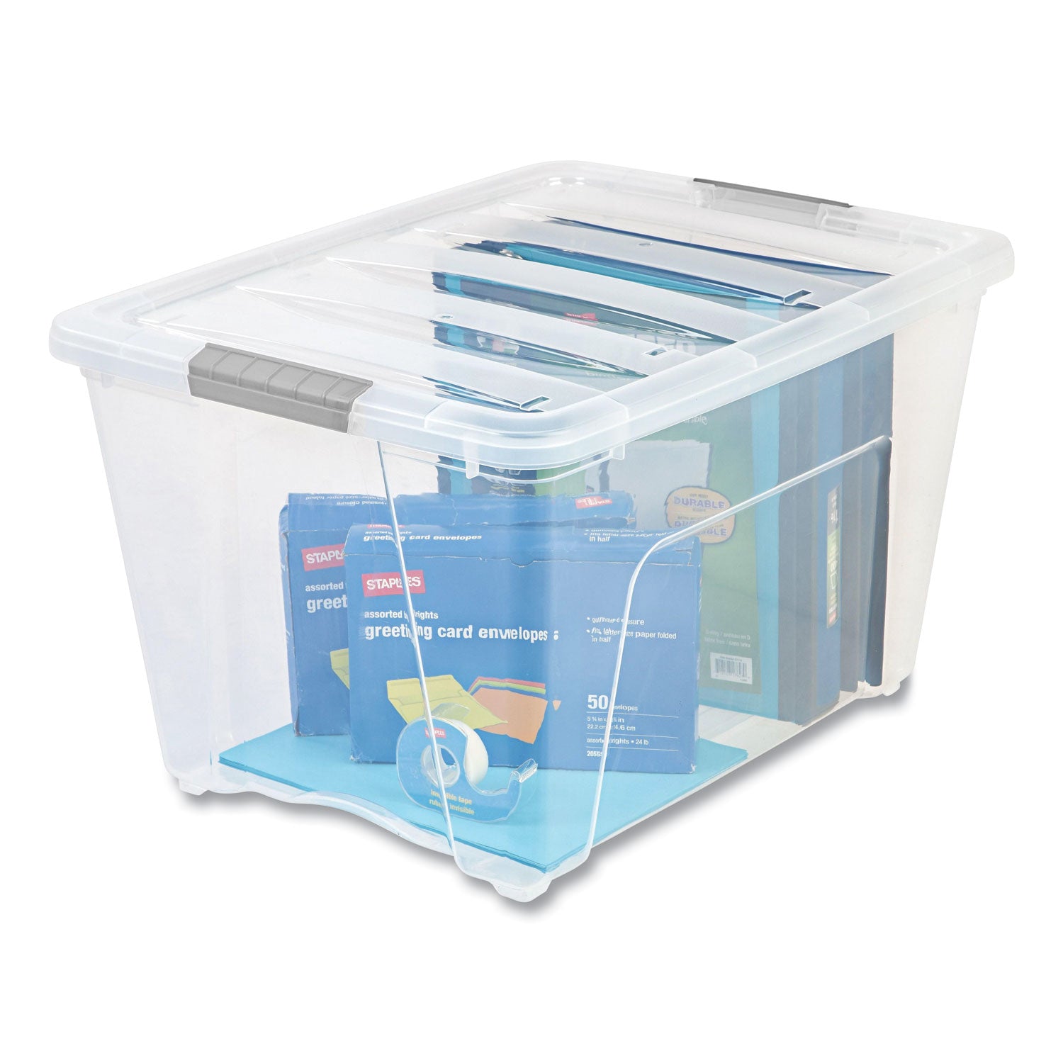 IRIS Stack and Pull Latching Flat Lid Storage Box, 13.5 gal, 22" x 16.5" x 13.03", Clear