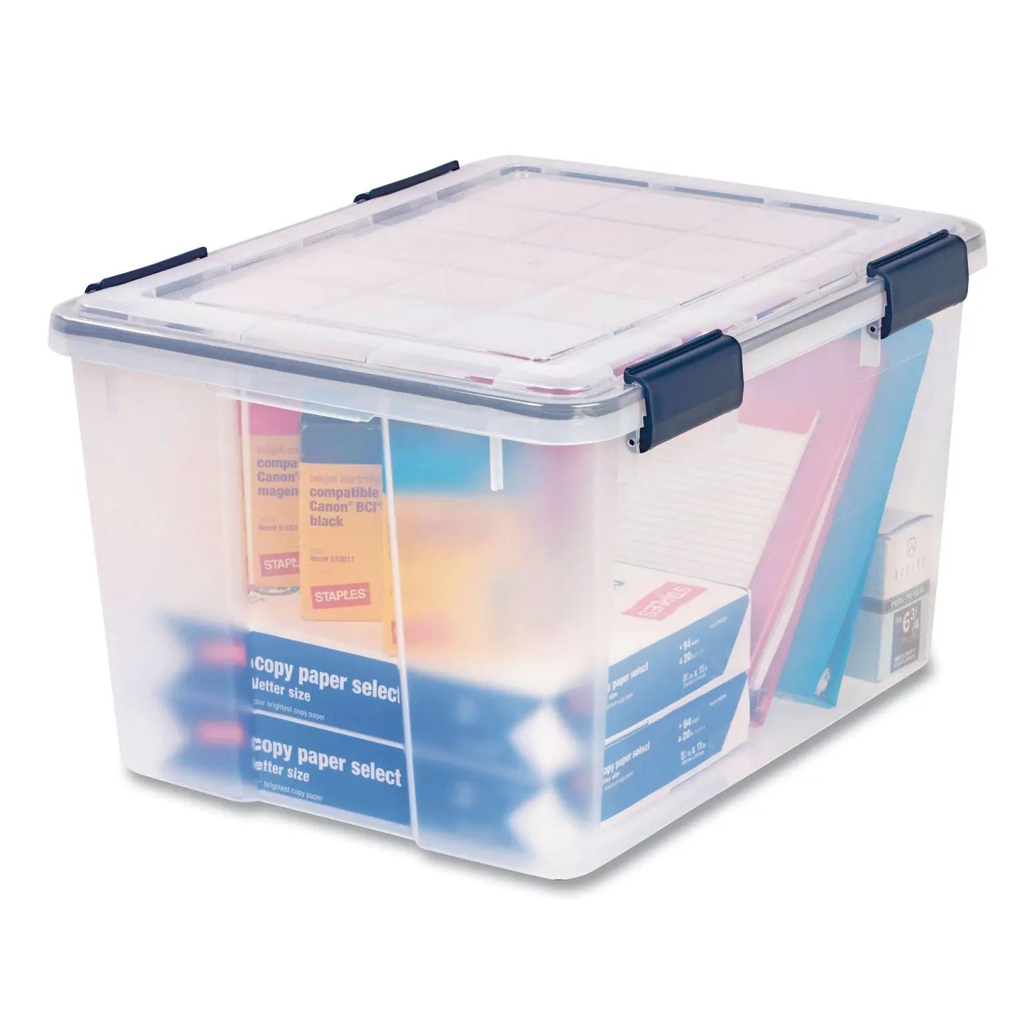 WEATHERTIGHT Latching Flat Lid Storage Box, 11.5 gal, 15.7" x 19.7" x 11.7", Clear IRIS Flipcost