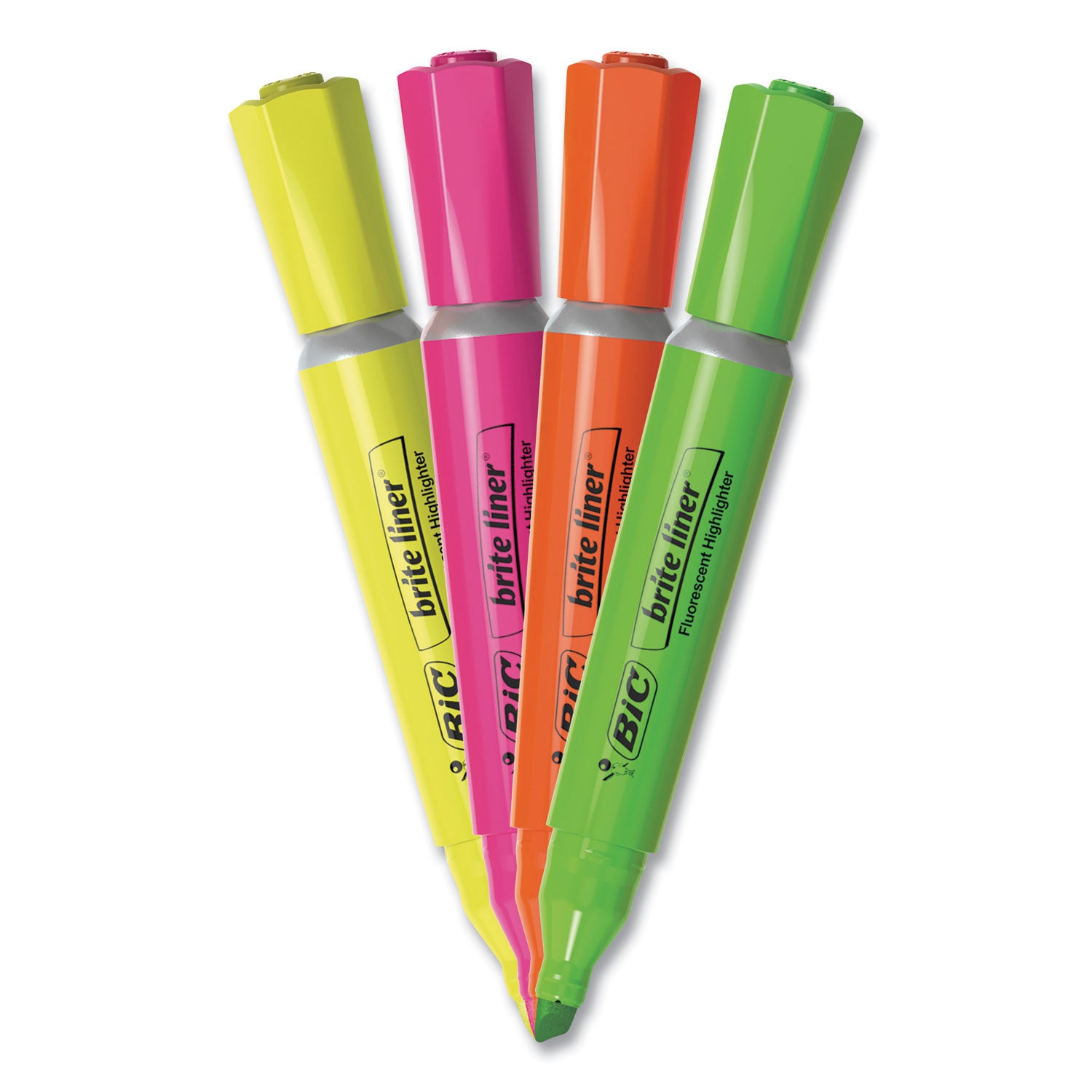 BIC® Brite Liner Tank-Style Highlighter, Assorted Ink Colors, Chisel Tip, Assorted Barrel Colors, 4/set