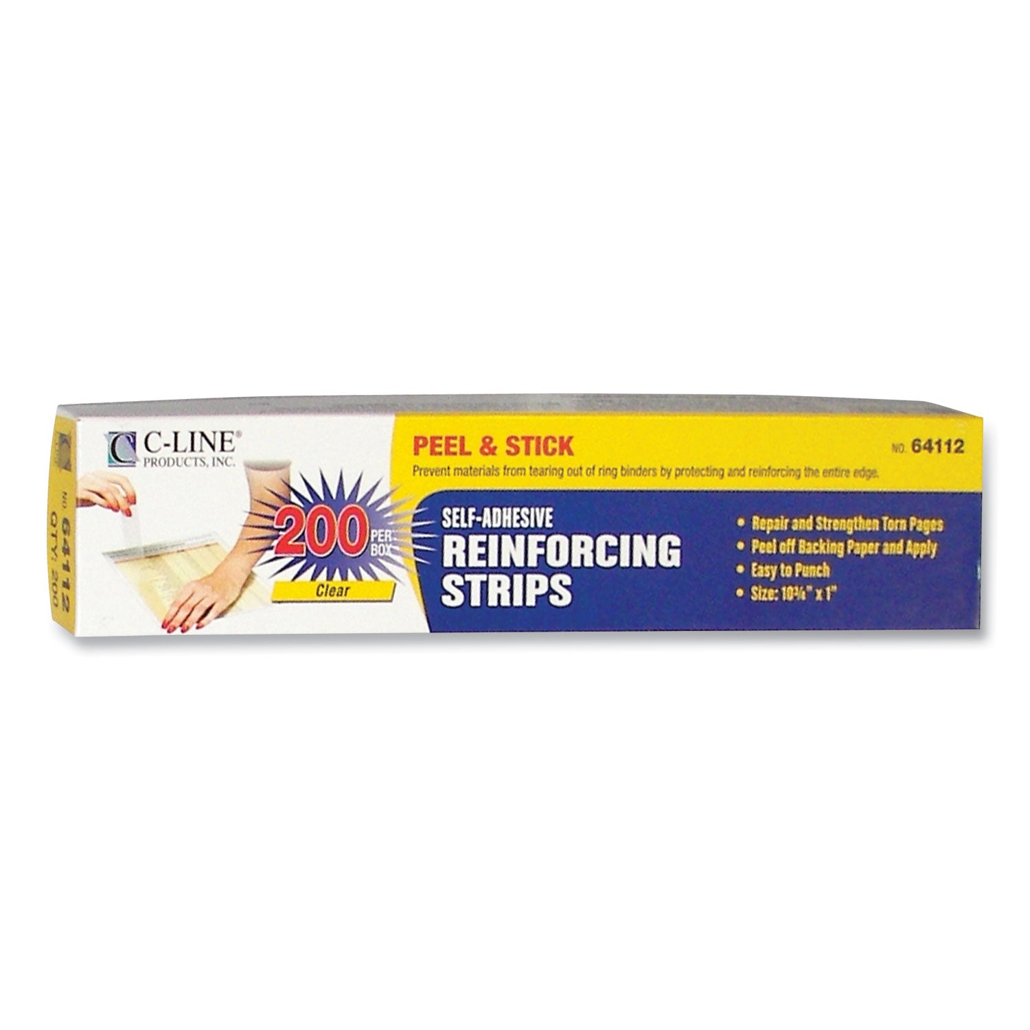 C-Line® Self-Adhesive Reinforcing Strips, 1 x 10.75, Clear, 200/Box