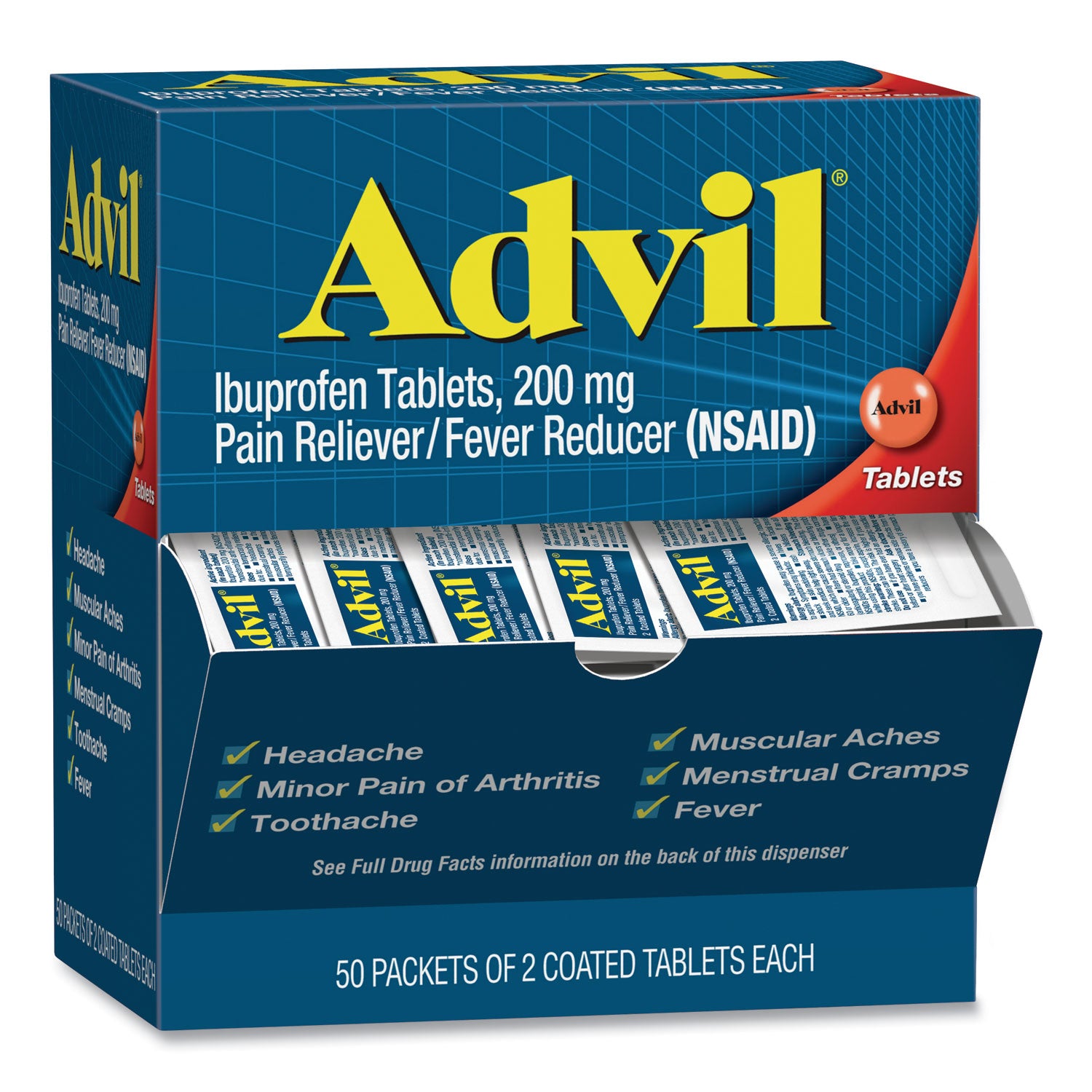Advil® Ibuprofen Tablets, Two-Pack, 50 Packs/Box