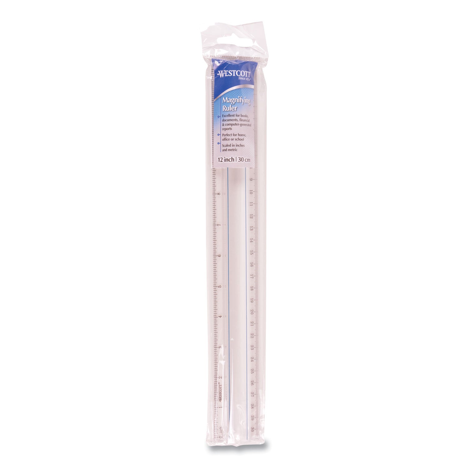 Westcott® 12" Magnifying Ruler, Standard/metric, Plastic, Clear