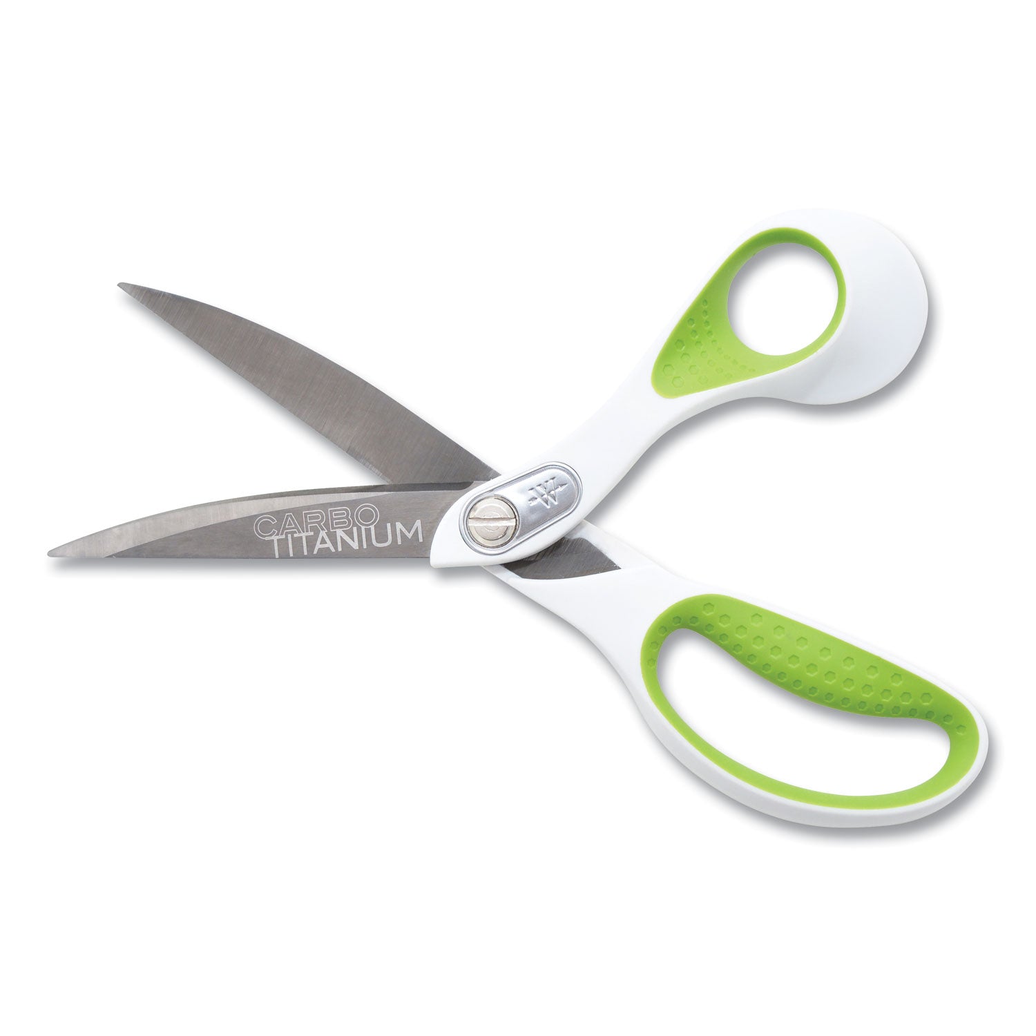 Westcott® CarboTitanium Bonded Scissors, 9" Long, 4.5" Cut Length, Offset White/Green Handle
