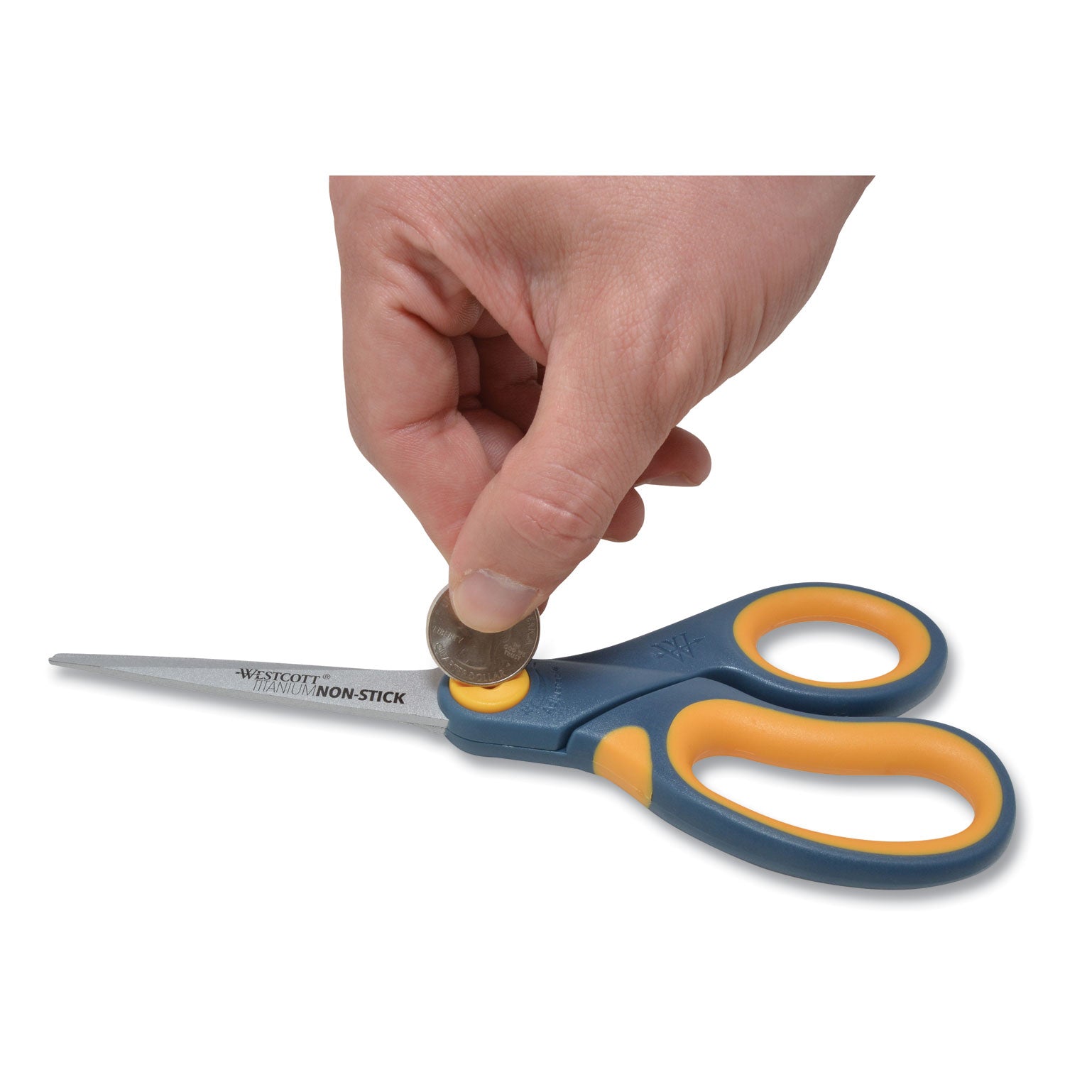Westcott® Non-Stick Titanium Bonded Scissors, 8" Long, 3.25" Cut Length, Straight Gray/Yellow Handle
