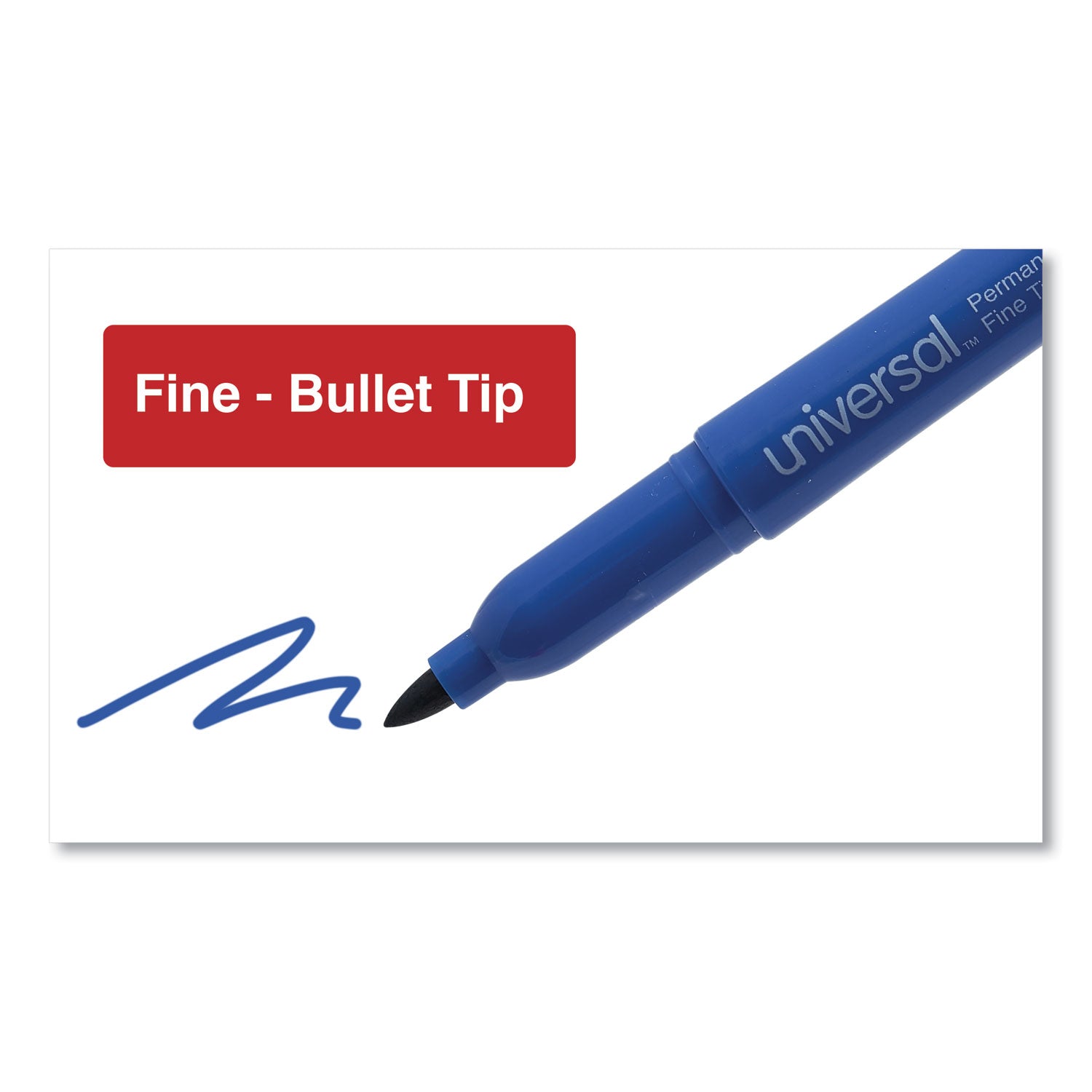 Universal™ Pen-Style Permanent Marker, Fine Bullet Tip, Blue, Dozen