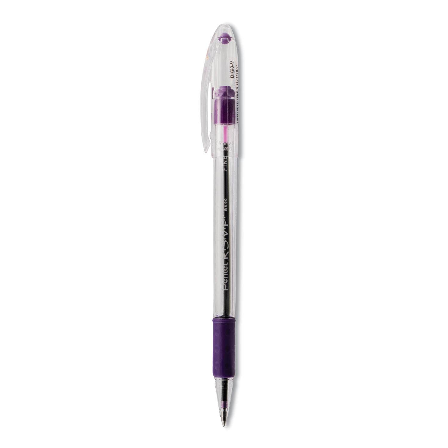 R.S.V.P. Ballpoint Pen, Stick, Fine 0.7 mm, Violet Ink, Clear/Violet Barrel, Dozen