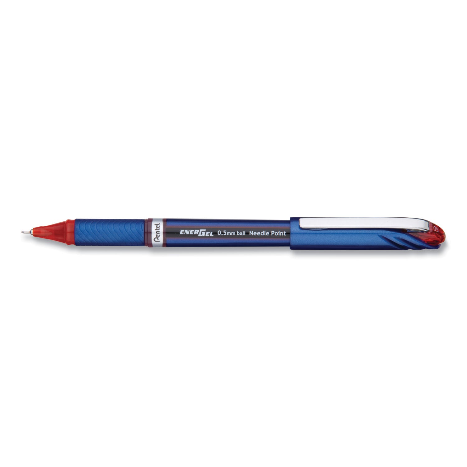 Pentel® EnerGel NV Gel Pen, Stick, Fine 0.5 mm, Red Ink, Blue/Red Barrel, Dozen