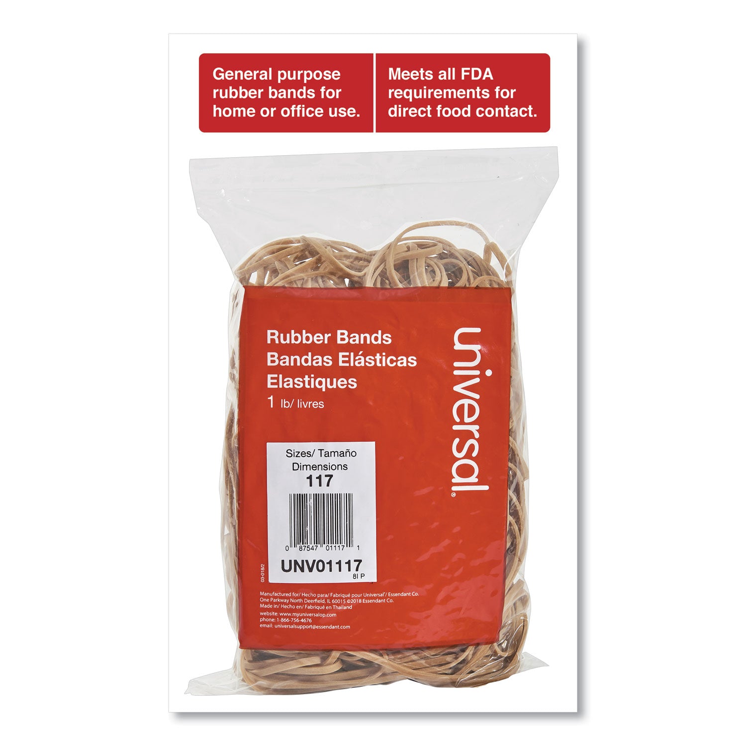 Universal® Rubber Bands, Size 117, 0.06" Gauge, Beige, 1 Lb Box, 210/pack