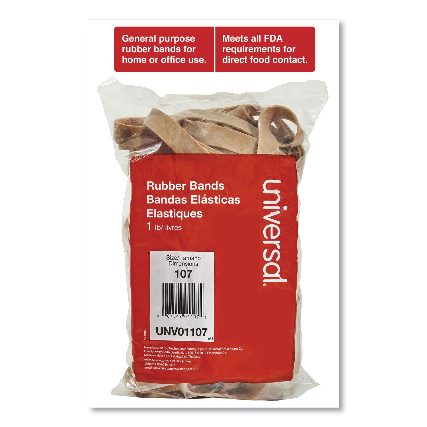 Universal® Rubber Bands, Size 107, 0.06" Gauge, Beige, 1 Lb Box, 40/pack