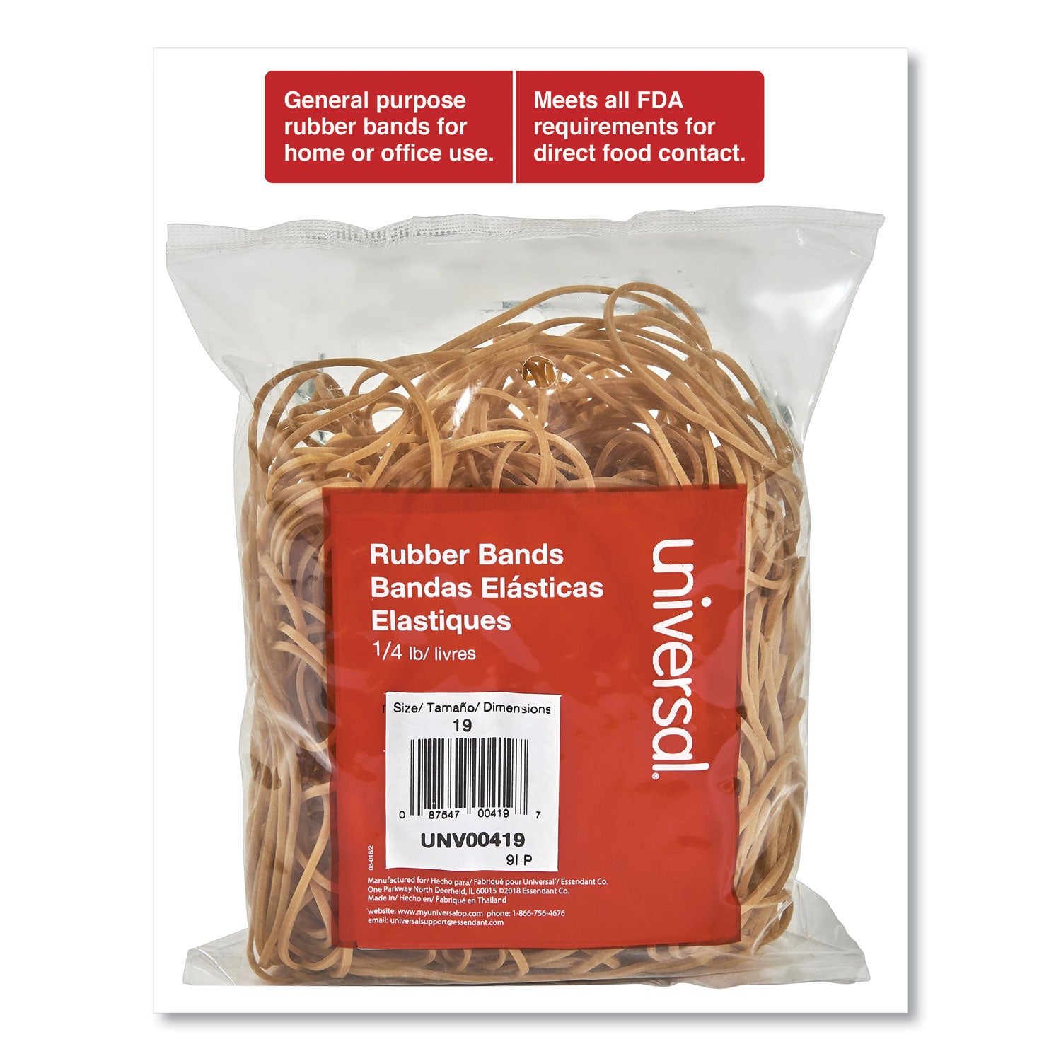 Universal® Rubber Bands, Size 19, 0.04" Gauge, Beige, 4 Oz Box, 310/pack