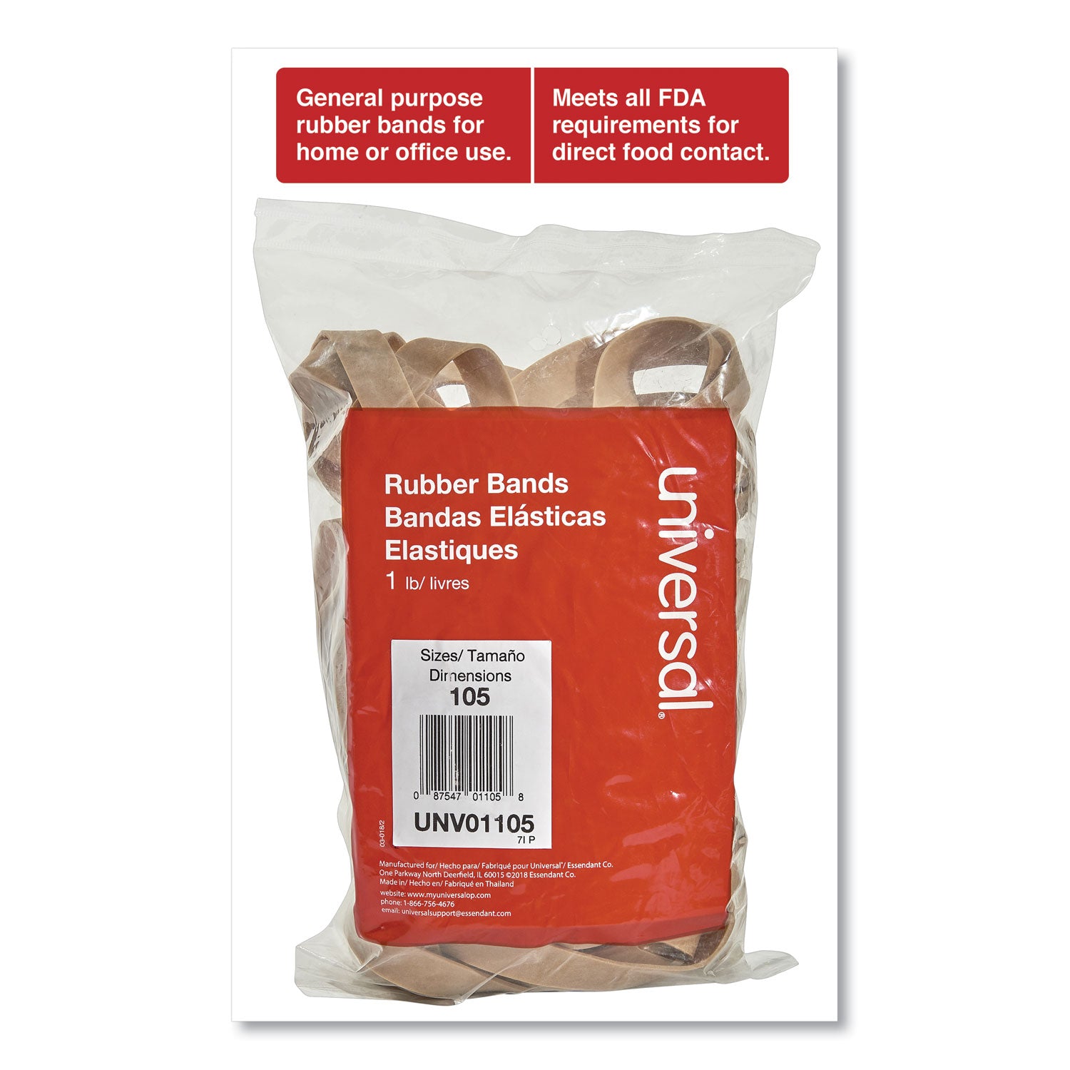Universal® Rubber Bands, Size 105, 0.06" Gauge, Beige, 1 Lb Box, 55/pack