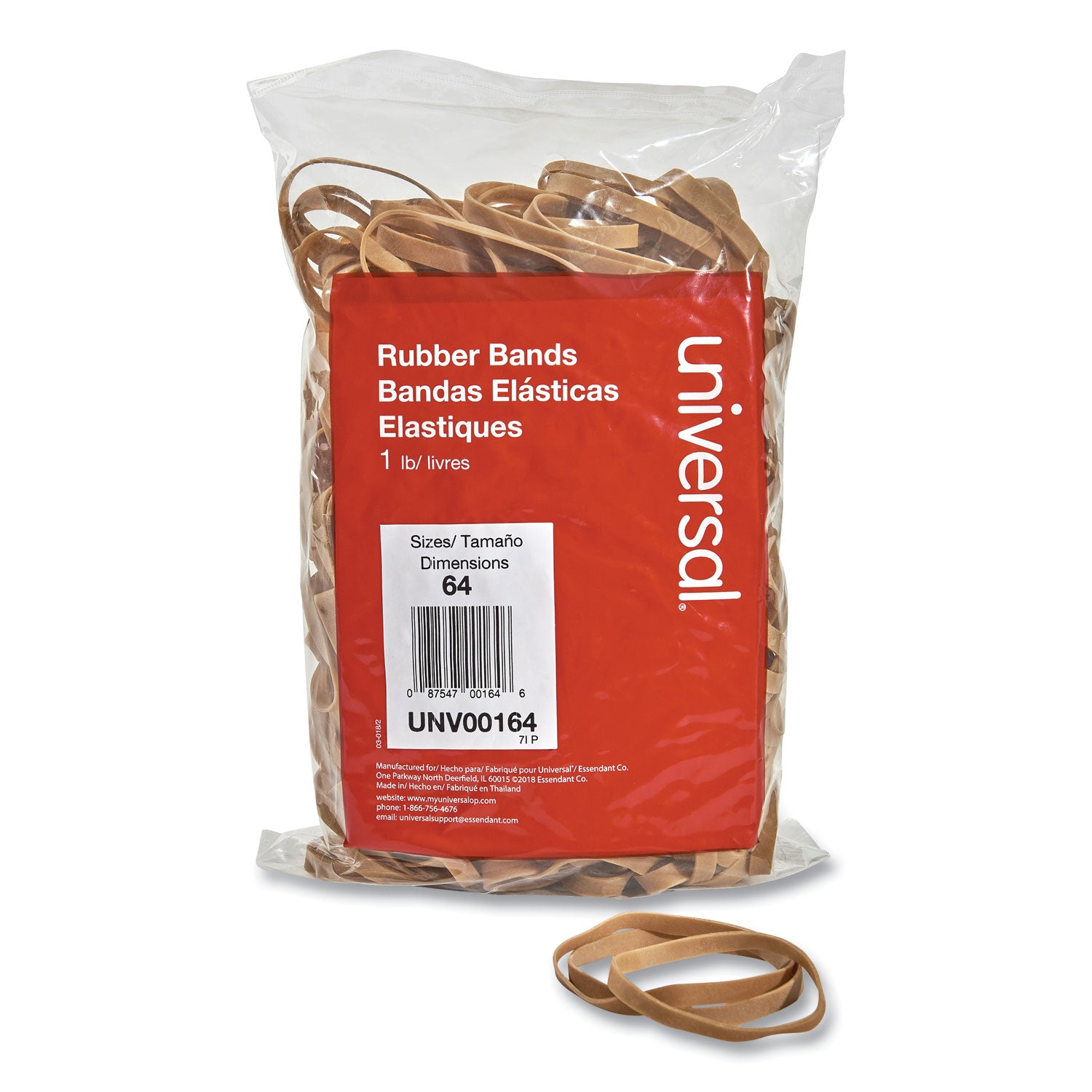 Rubber Bands, Size 64, 0.04" Gauge, Beige, 1 lb Bag, 320/Pack
