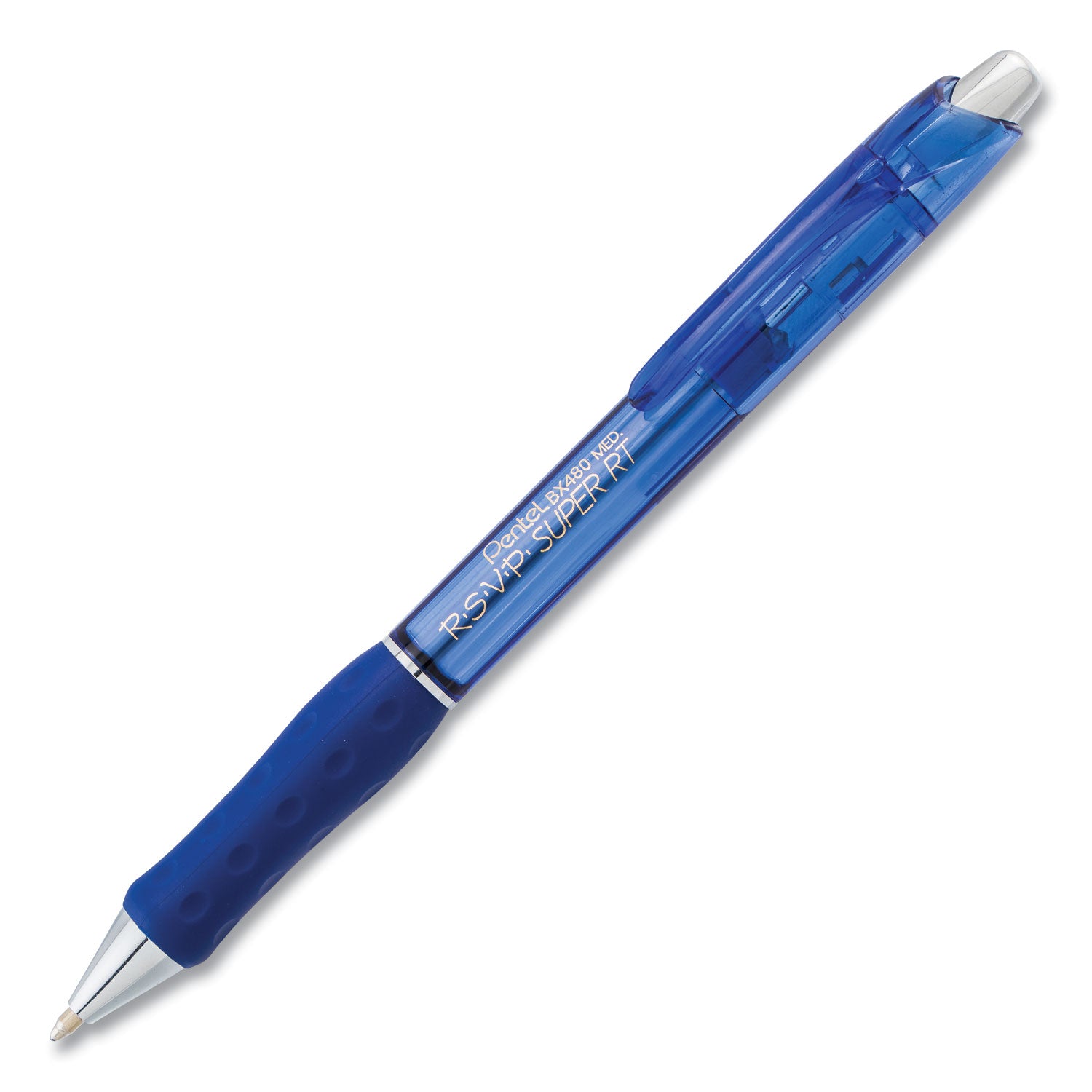 Pentel® R.S.V.P. Super RT Ballpoint Pen, Retractable, Medium 1 mm, Blue Ink, Translucent Blue/Blue Barrel, Dozen