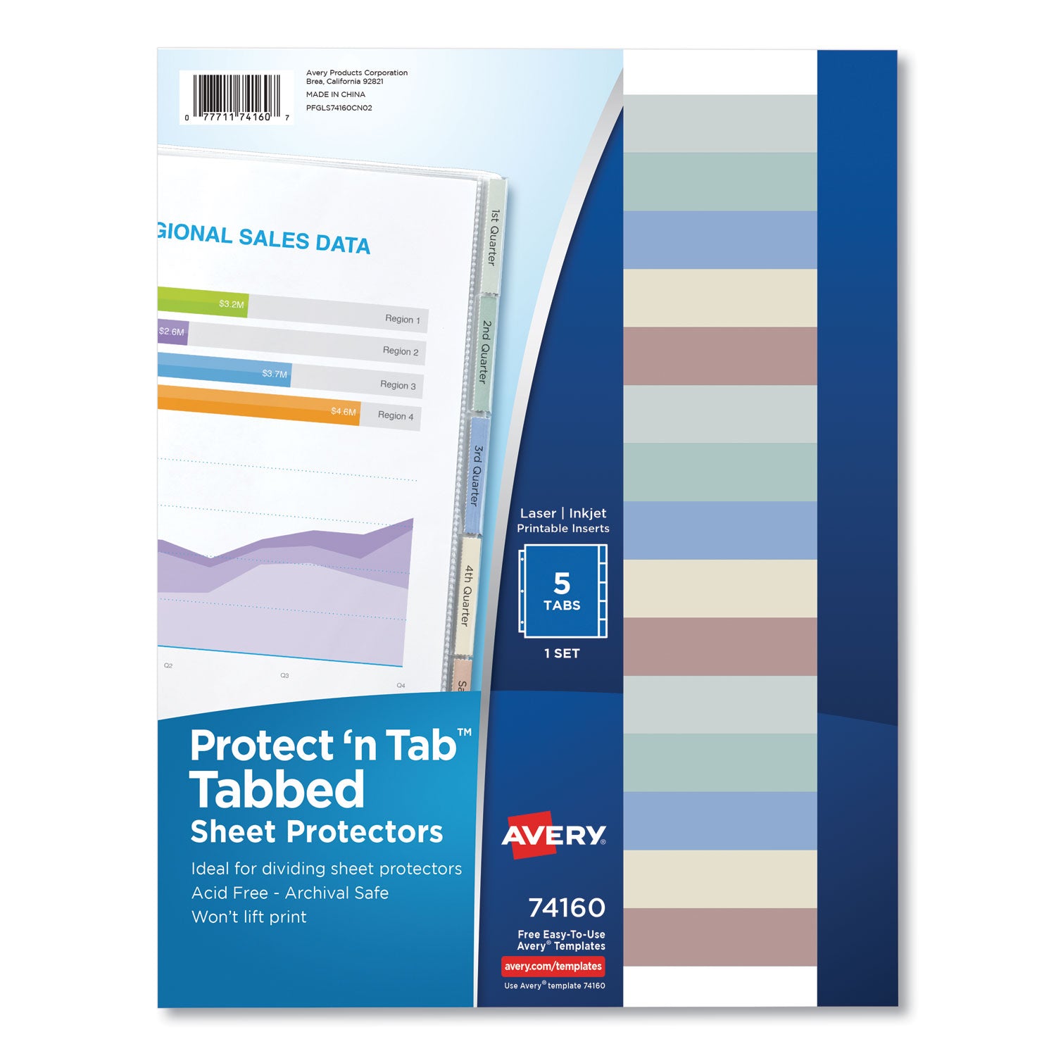 Protect 'n Tab Top-Load Clear Sheet Protectors w/Five Tabs, Letter