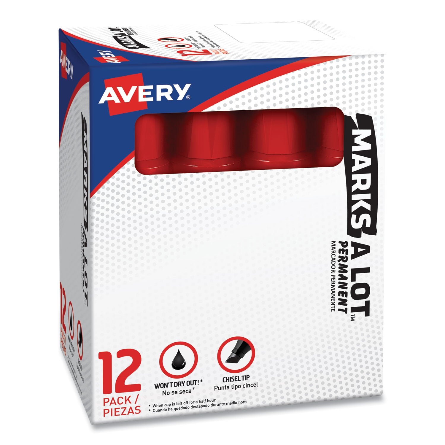 Avery® Marks A Lot Extra-Large Desk-Style Permanent Marker, Extra-Broad Chisel Tip, Red (24147)