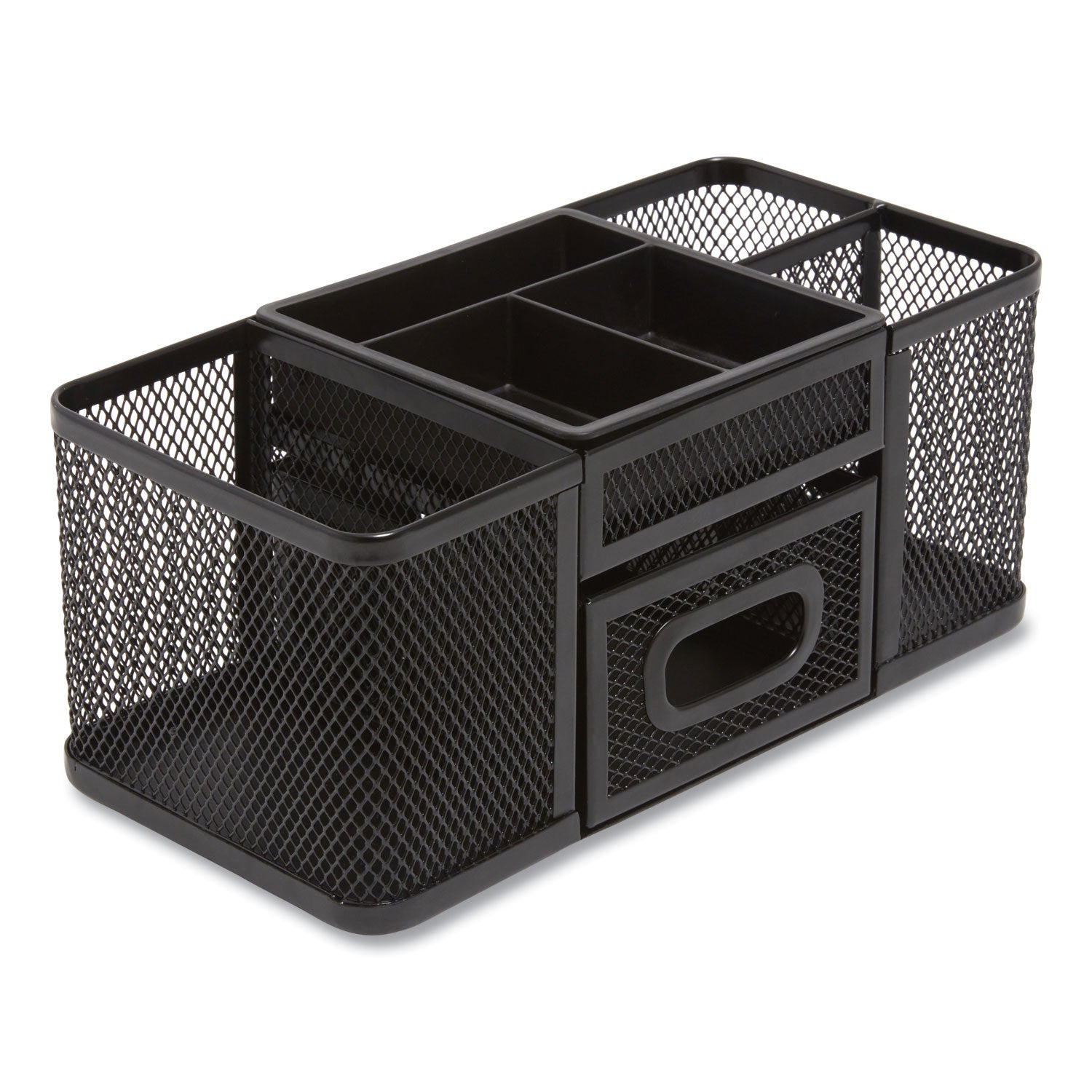 TRU RED™ Seven Compartment Wire Mesh Accessory Holder, 4.45 X 9.33 X 3.86, Black