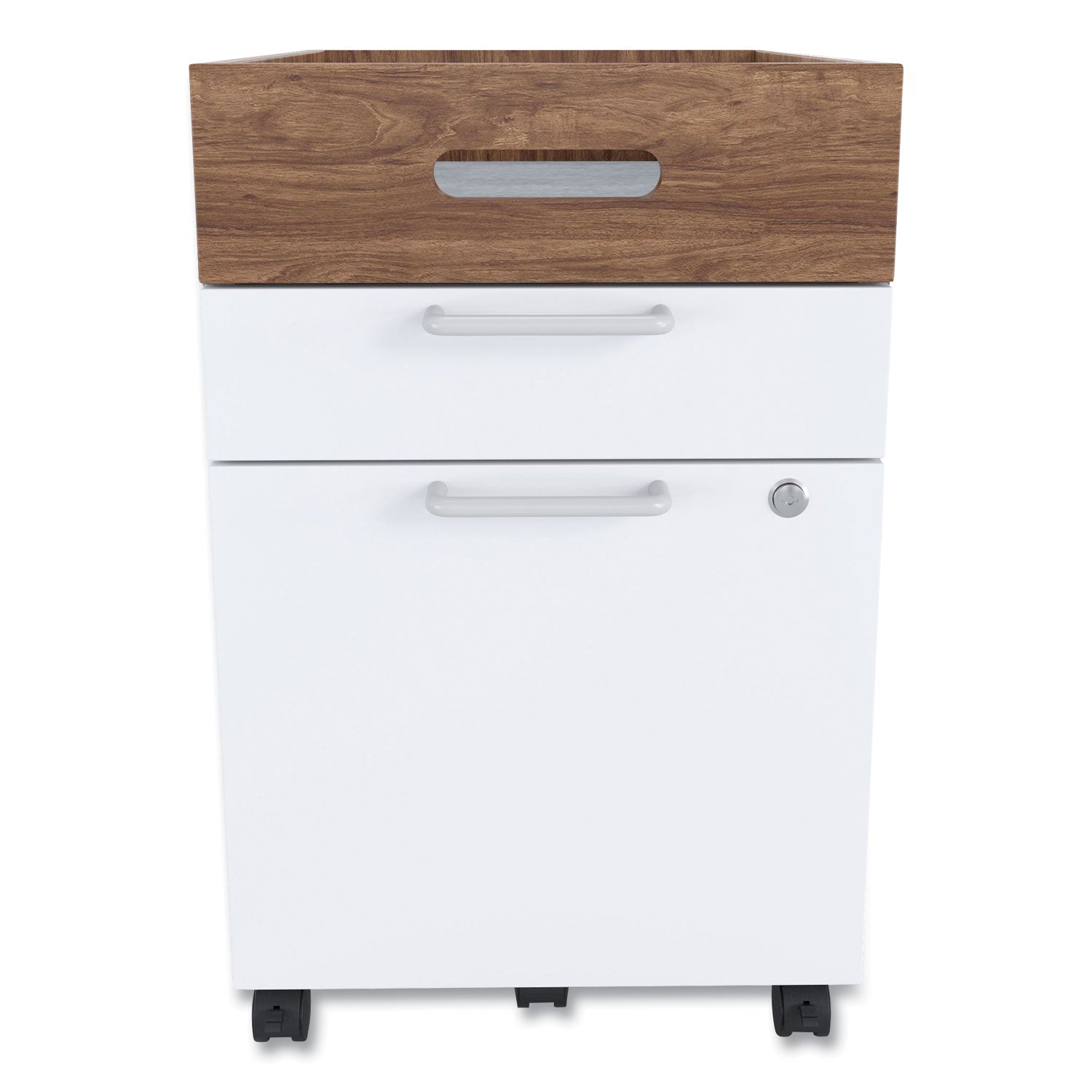 Union & Scale™ Essentials Mobile Pedestal File, Left Or Right, 2-Drawers: Box/file, Legal/letter, White/espresso, 15.5" X 21.2" X 24.2"