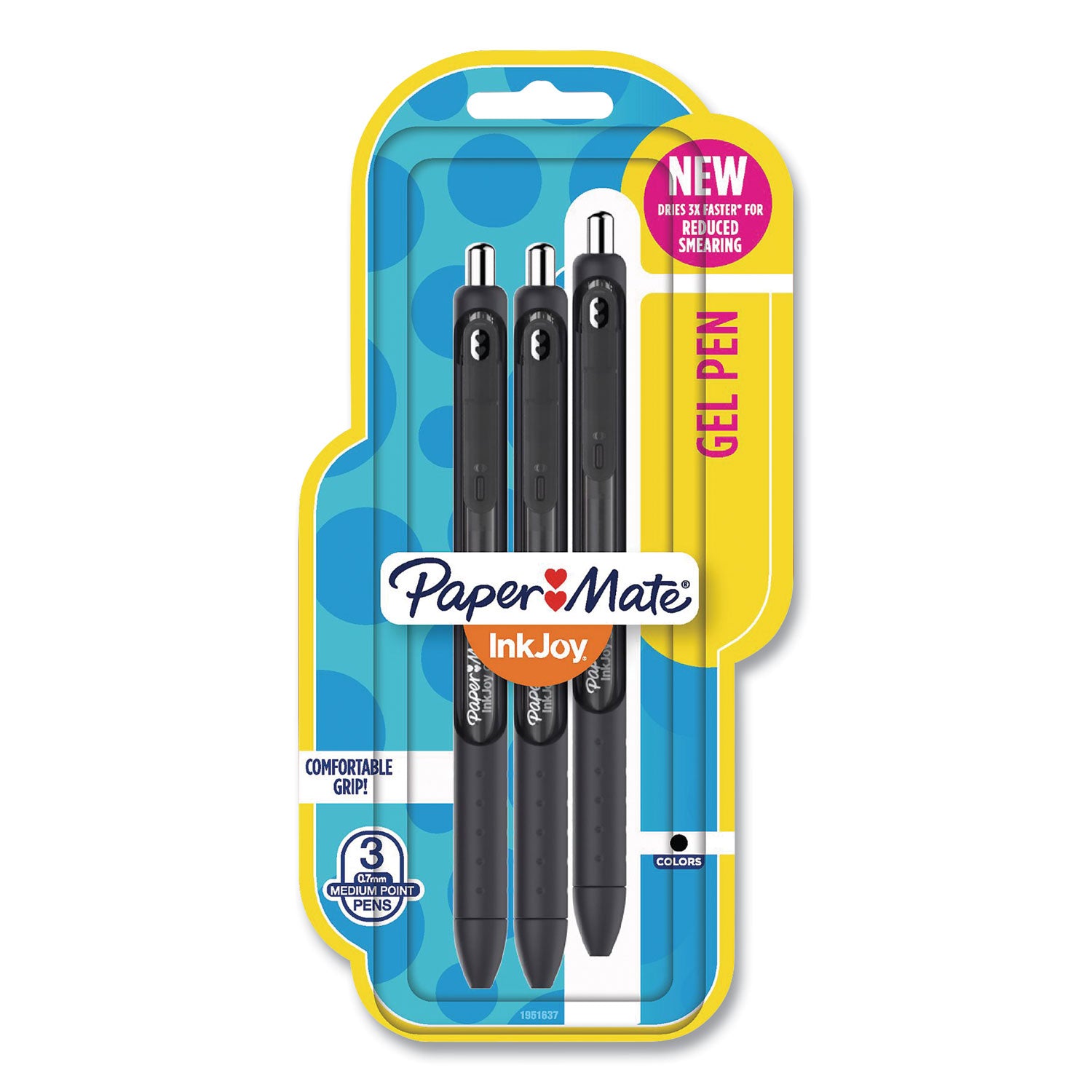 Paper Mate® InkJoy Gel Pen, Retractable, Medium 0.7 mm, Black Ink, Black/Smoke Barrel, 3/Pack