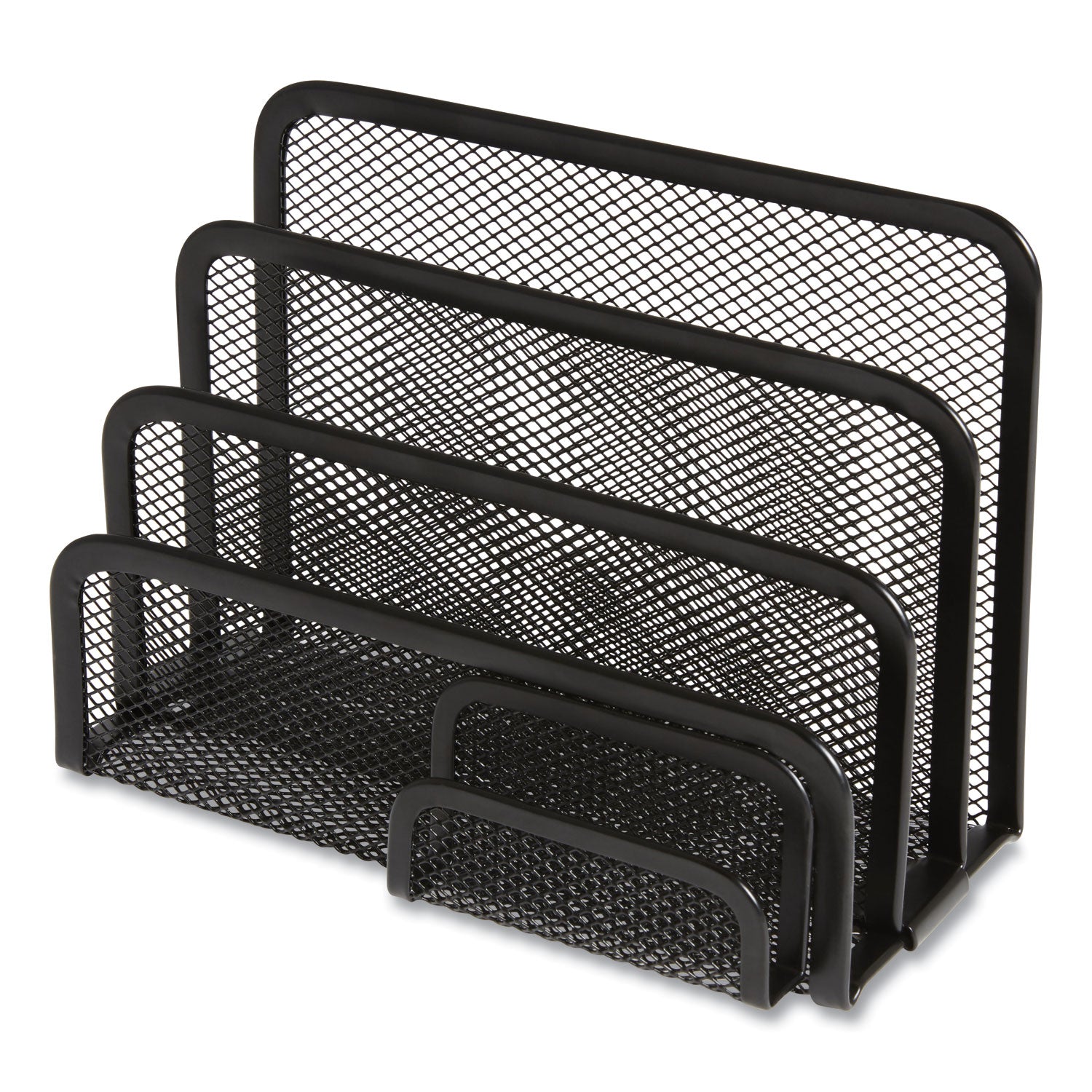 TRU RED™ Wire Mesh Mail Sorter With Business Card Holder, 4 Sections, #6 1/4 To #16 Envelopes, 5.59 X 3.93 X 7.55, Matte Black