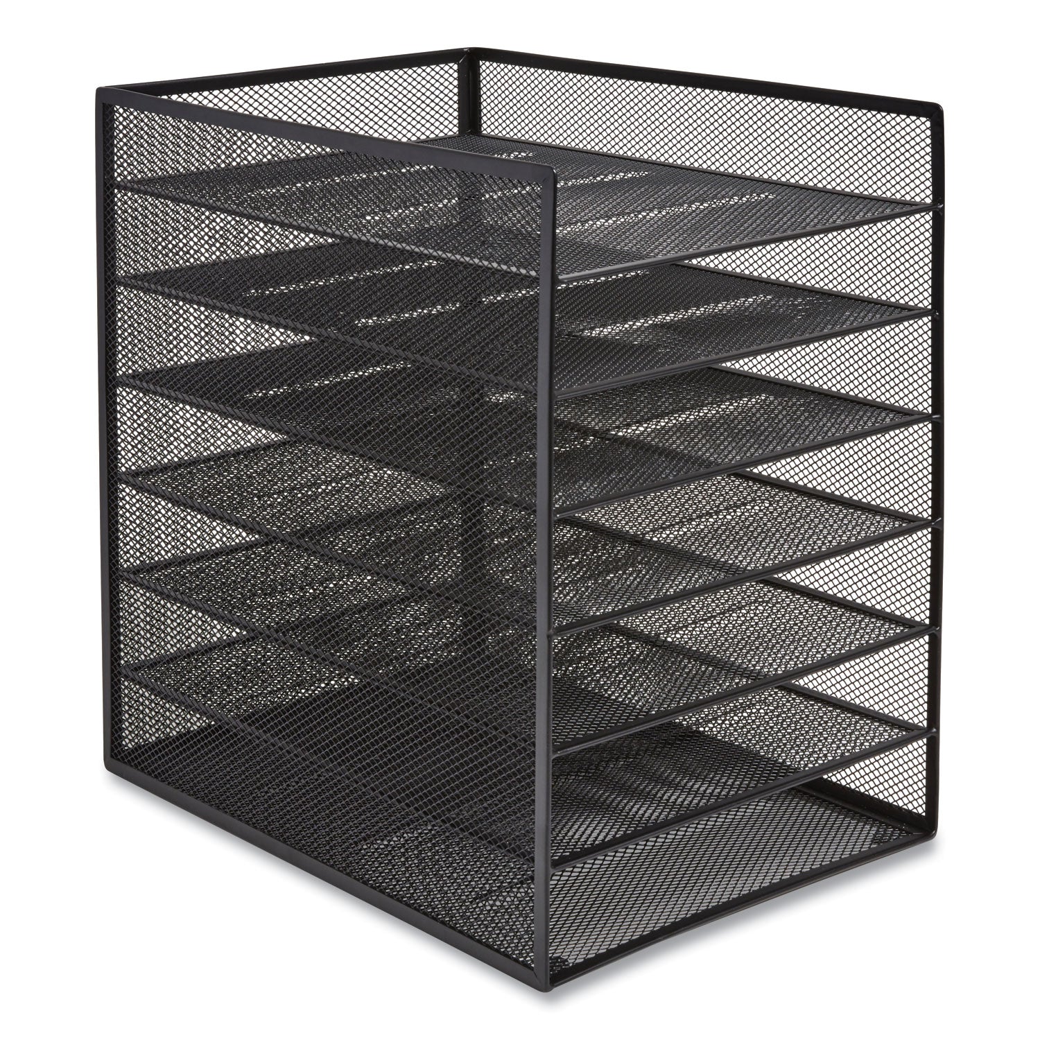 TRU RED™ Front-Load Enclosed Wire Mesh Horizontal Document Organizer, 6 Sections, Letter-Size, 9.25 X 13.38 X 13.38, Matte Black