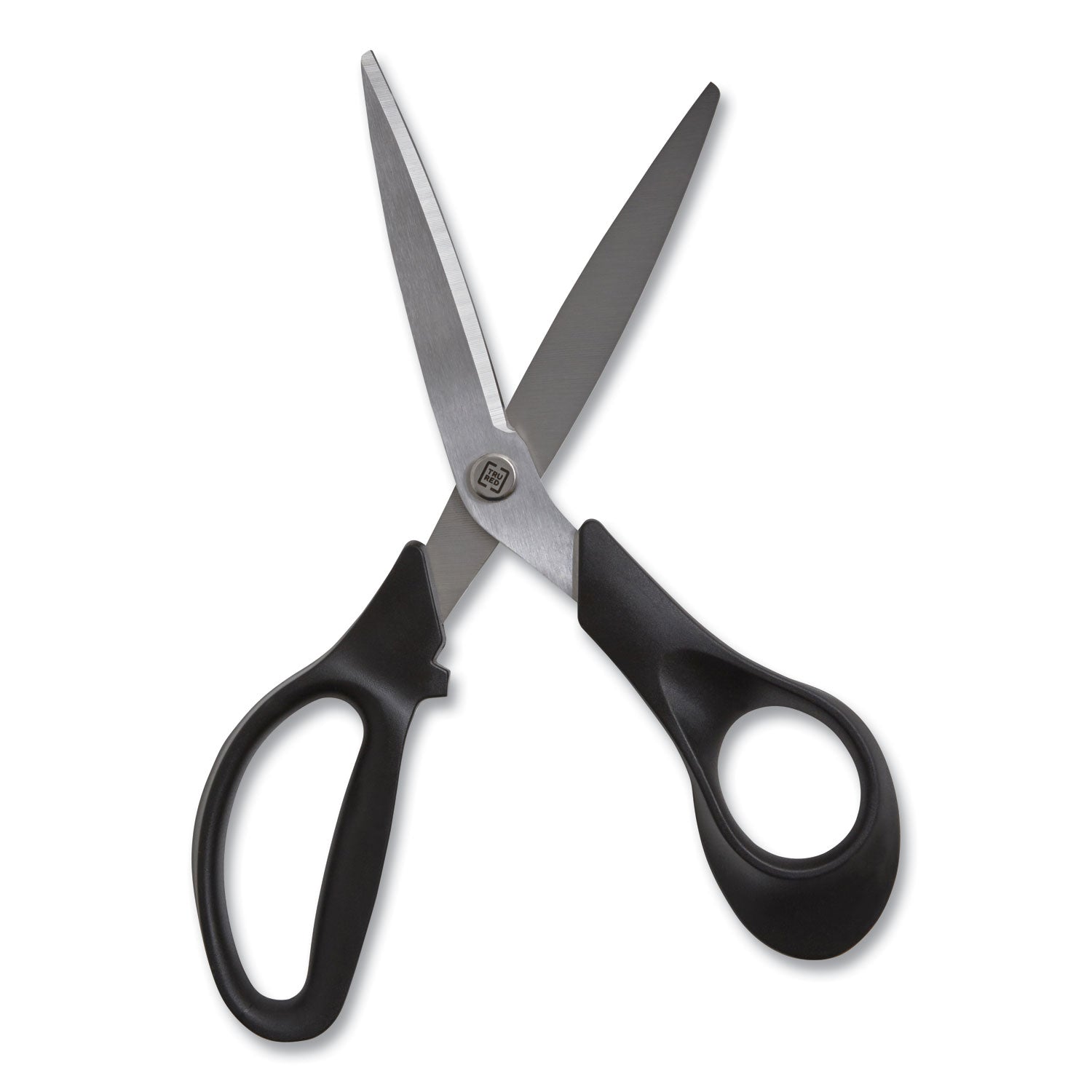 TRU RED™ Stainless Steel Scissors, 8" Long, 3.58" Cut Length, Offset Black Handle