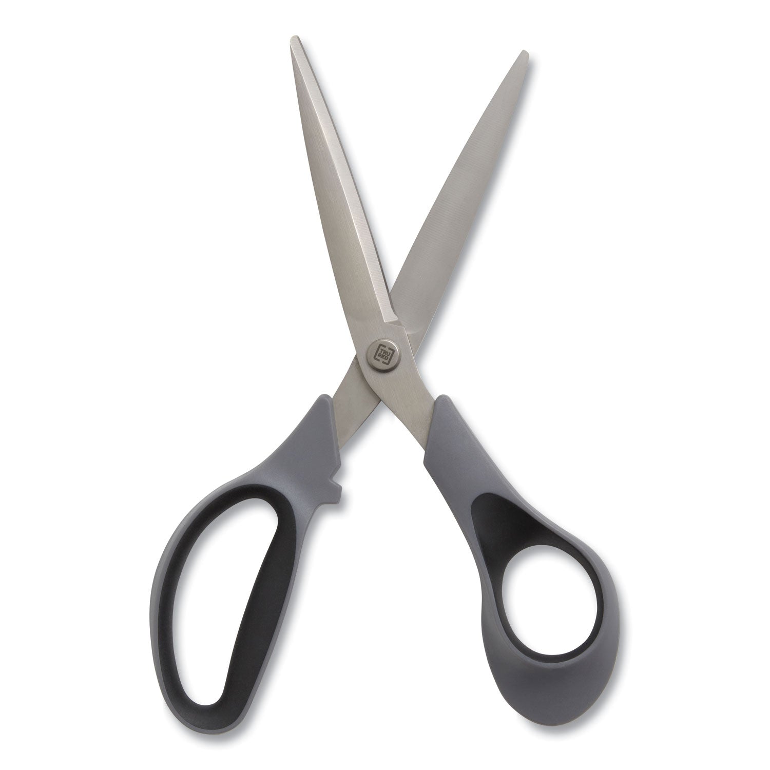 TRU RED™ Non-Stick Titanium-Coated Scissors, 8" Long, 3.86" Cut Length, Straight Gray/Black Handle, Gun-Metal Gray Blades