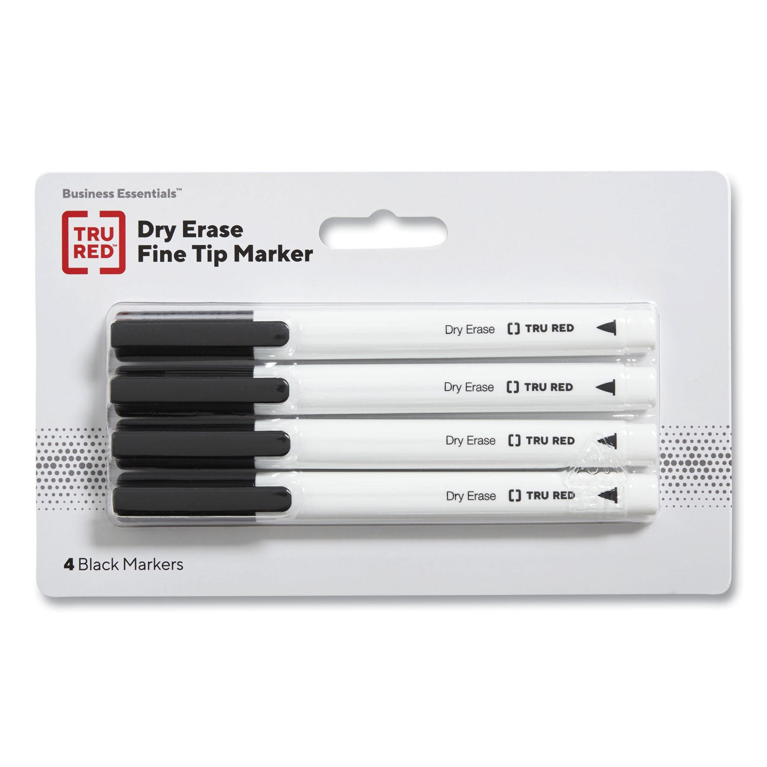 TRU RED™ DRY ERASE MARKER, PEN-STYLE, FINE BULLET TIP, BLACK, 4/PACK