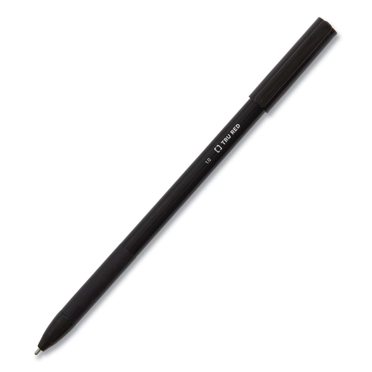 TRU RED™ Gripped Ballpoint Pen, Stick, Medium 1 mm, Black Ink, Black Barrel, Dozen