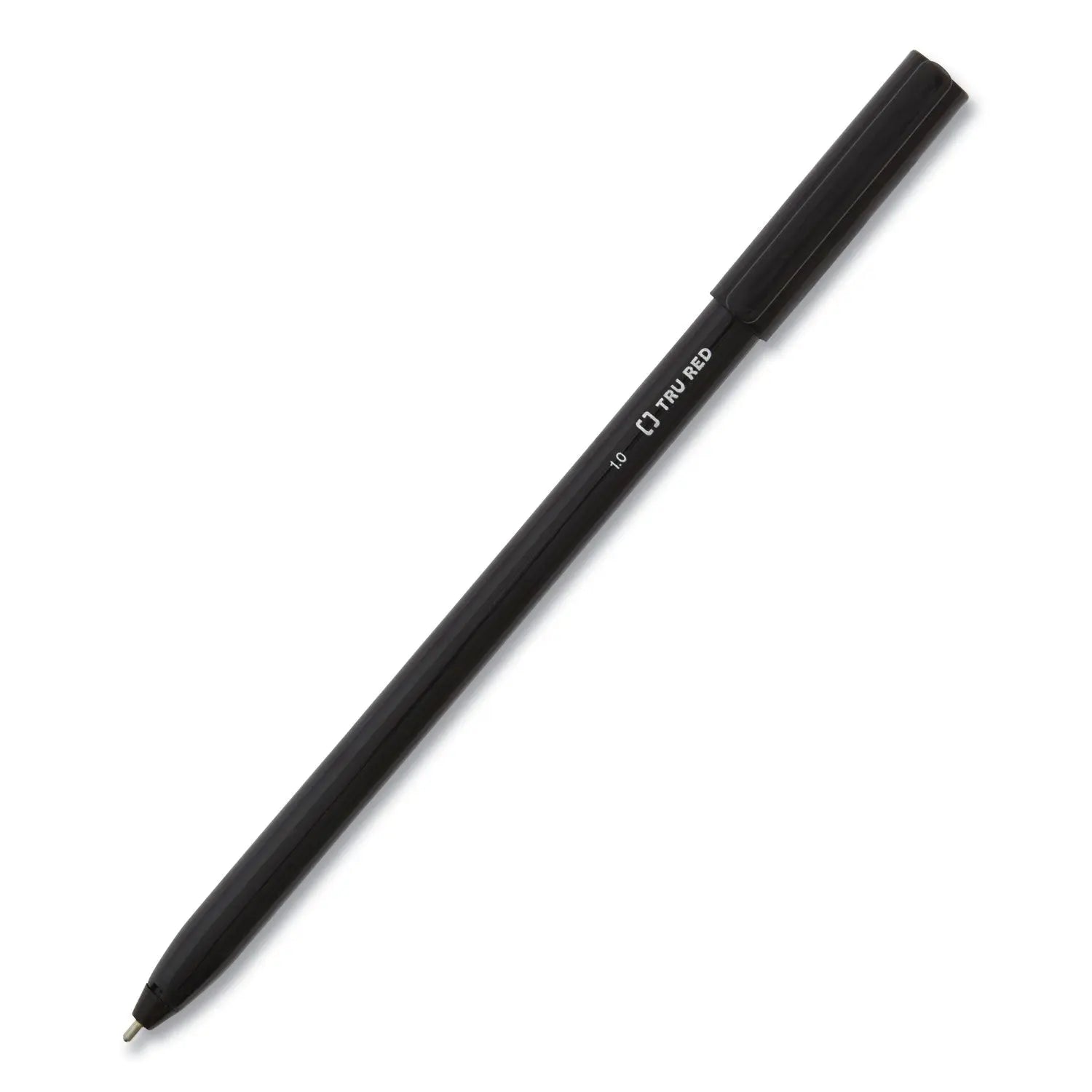 Ballpoint Pen, Stick, Medium 1 mm, Black Ink, Black Barrel, 60/Pack TRU RED™ Flipcost