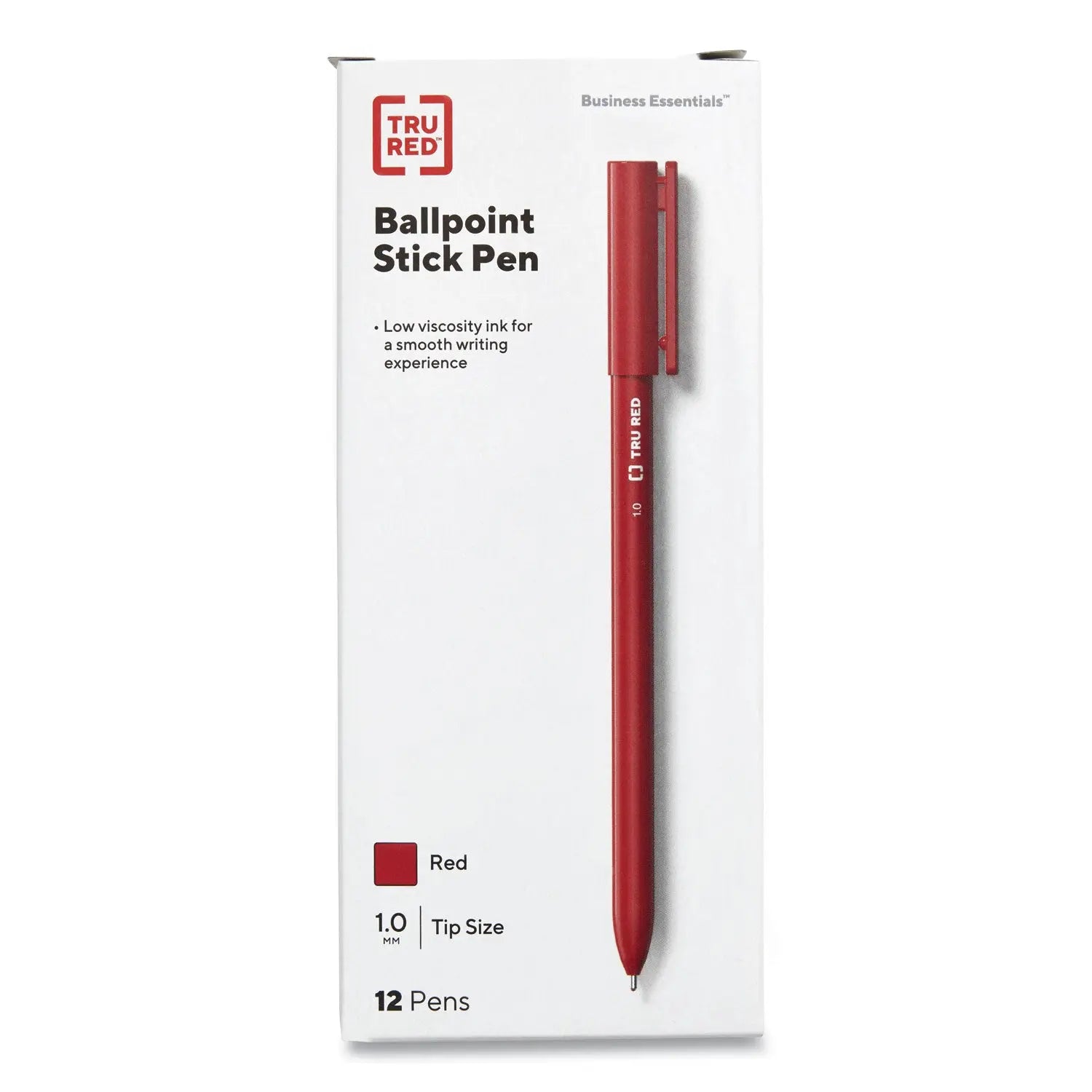 Ballpoint Pen, Stick, Medium 1 mm, Red Ink, Red Barrel, Dozen TRU RED™ Flipcost
