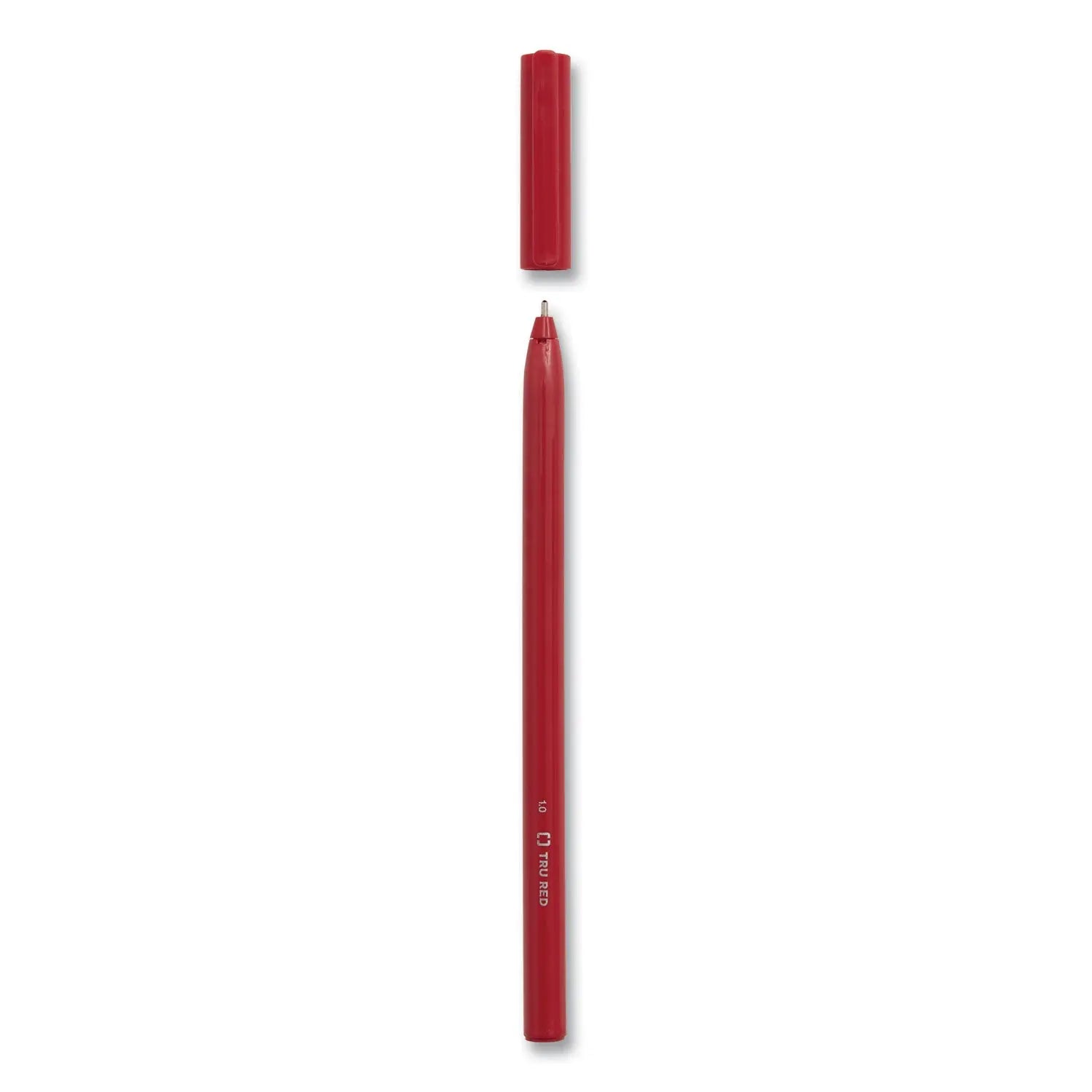 Ballpoint Pen, Stick, Medium 1 mm, Red Ink, Red Barrel, Dozen TRU RED™ Flipcost