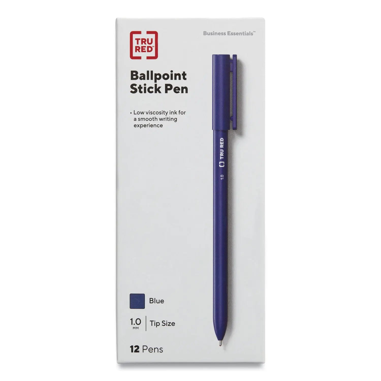 Ballpoint Pen, Stick, Medium 1 mm, Blue Ink, Blue Barrel, Dozen TRU RED™ Flipcost