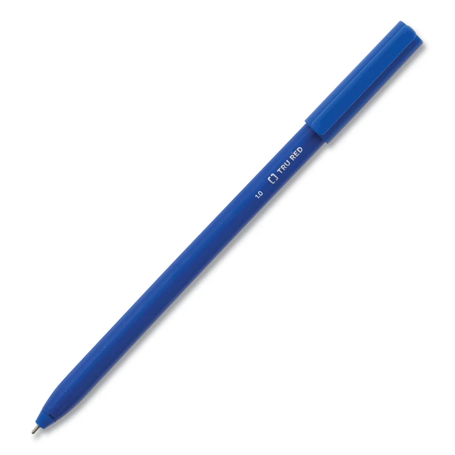 Ballpoint Pen, Stick, Medium 1 mm, Blue Ink, Blue Barrel, Dozen TRU RED™ Flipcost