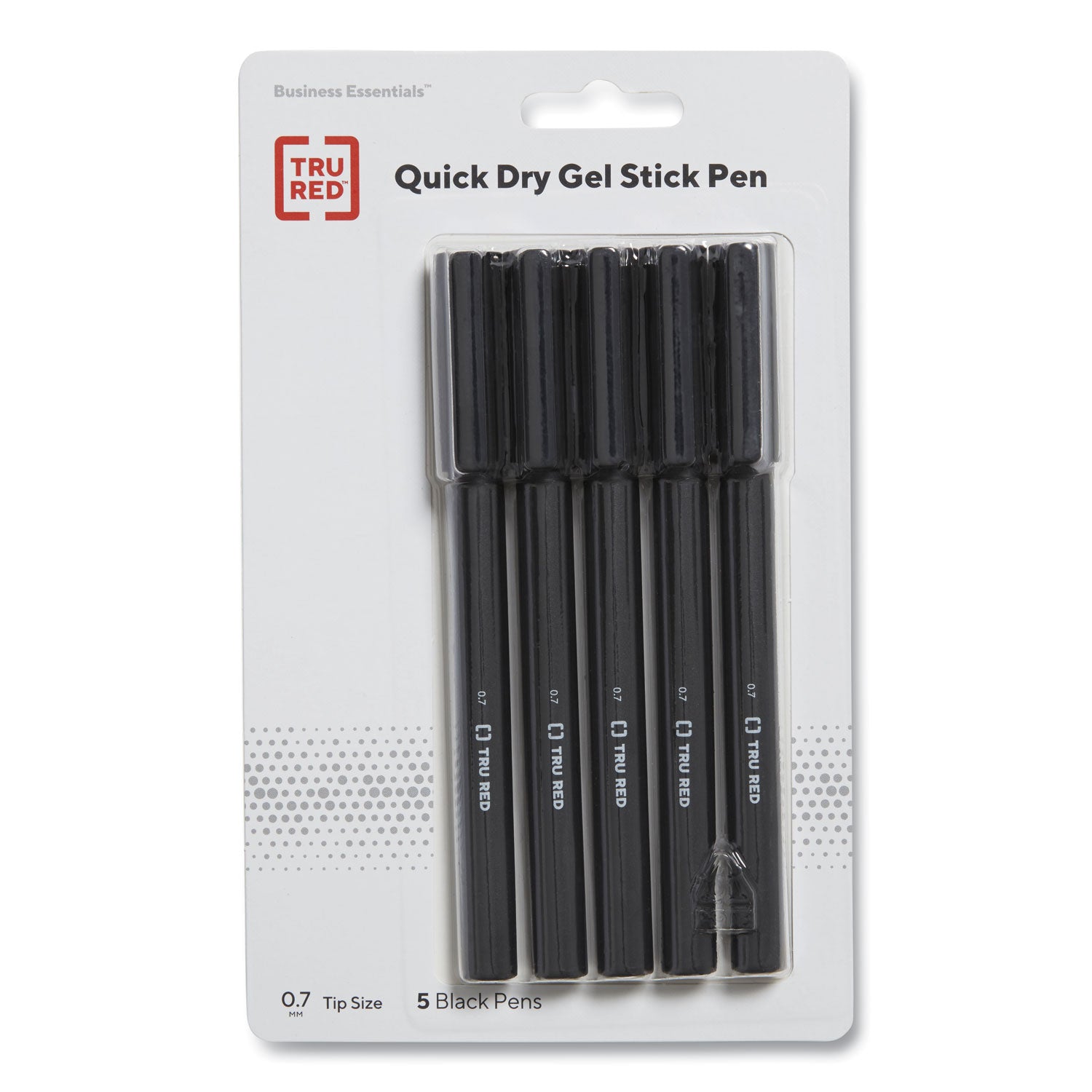TRU RED™ Quick Dry Gel Pen, Stick, Medium 0.7 Mm, Black Ink, Black Barrel, 5/pack